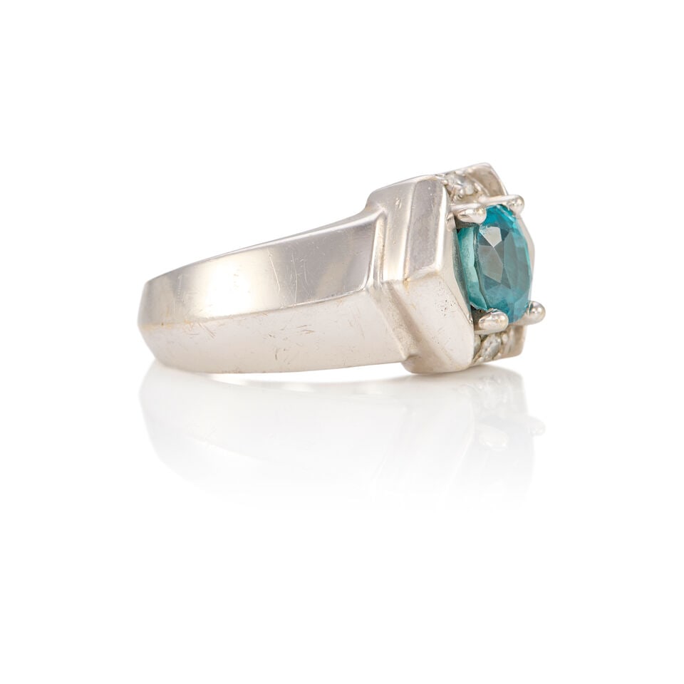 18K WHITE GOLD, TOPAZ, AND DIAMOND RING - 2