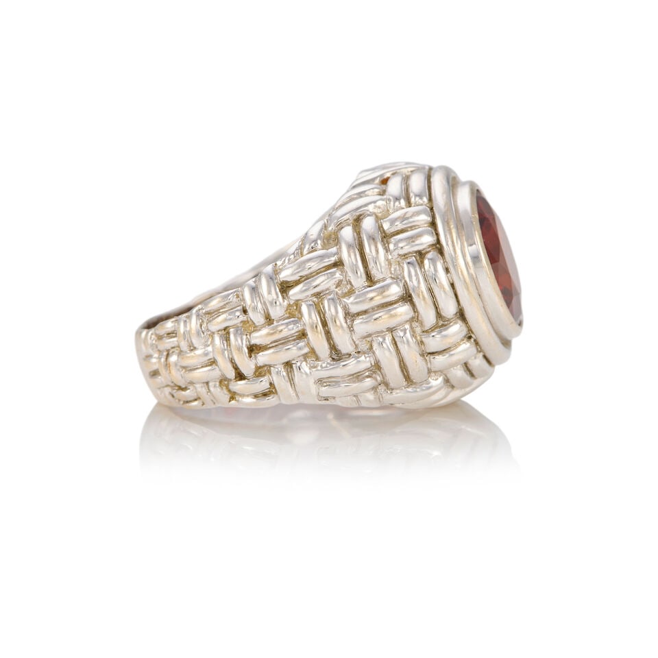 14K WHITE GOLD AND GARNET RING - 2