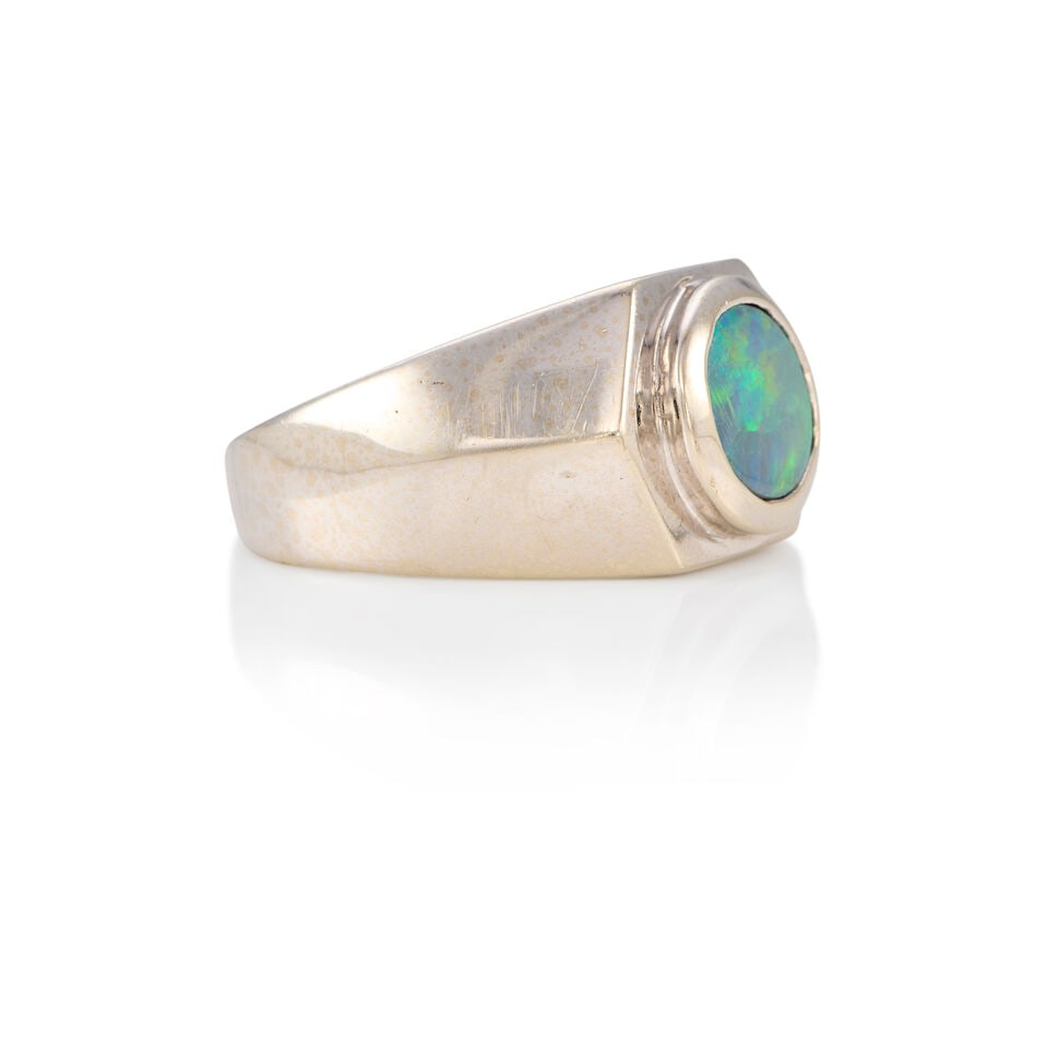 14K WHITE GOLD AND BLACK OPAL DOUBLET RING - 2