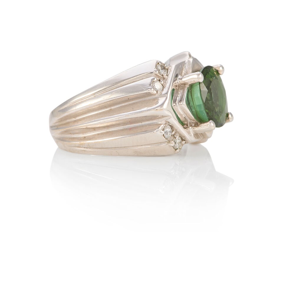 18K WHITE GOLD, TOURMALINE, AND DIAMOND RING - 2