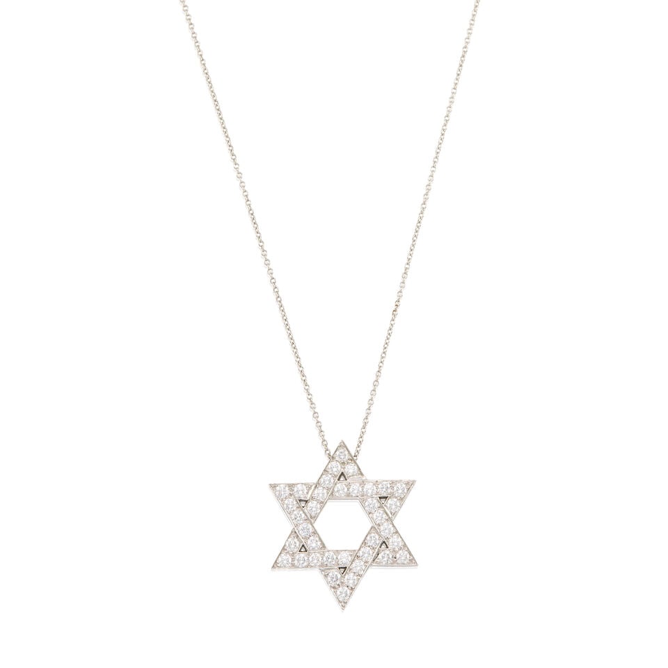 TIFFANY & CO.: PLATINUM AND DIAMOND PENDANT NECKLACE: TIFFANY & CO.: PLATINUM AND DIAMOND PENDANT NECKLACE • Numerous round brilliant cut diamonds weighing approximately 1.40 carats total • Pendant and chain both stamped TIFFANY & CO.,