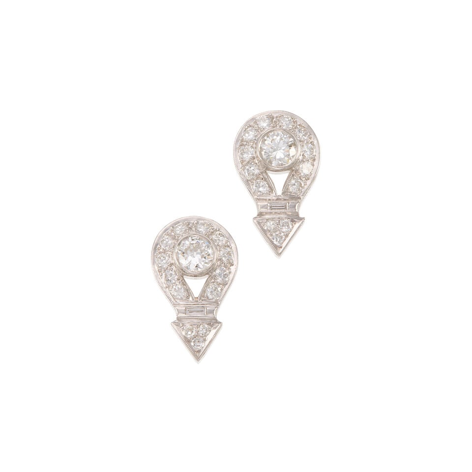 PLATINUM, 14K WHITE GOLD, AND DIAMOND EARRINGS (1 of 2)