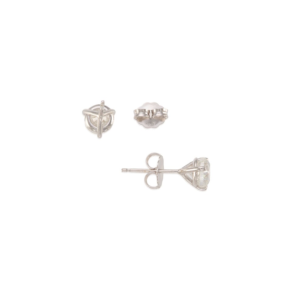ONE PAIR 14K WHITE GOLD AND DIAMOND EAR STUDS - 2