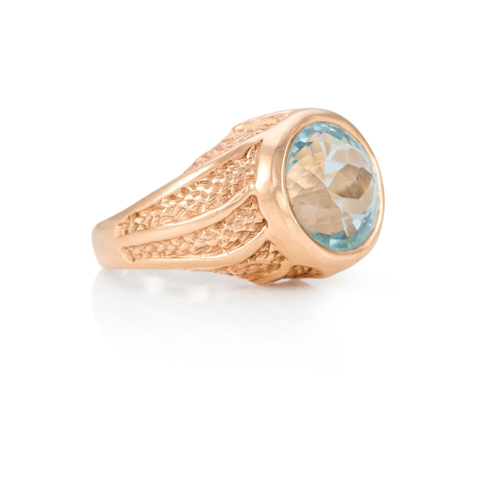 14K ROSE GOLD AND AQUAMARINE RING - 2