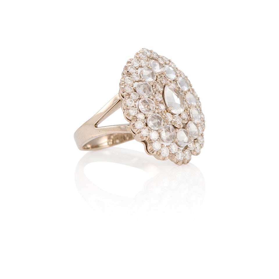 18K WHITE GOLD, MOONSTONE AND DIAMOND RING - 2