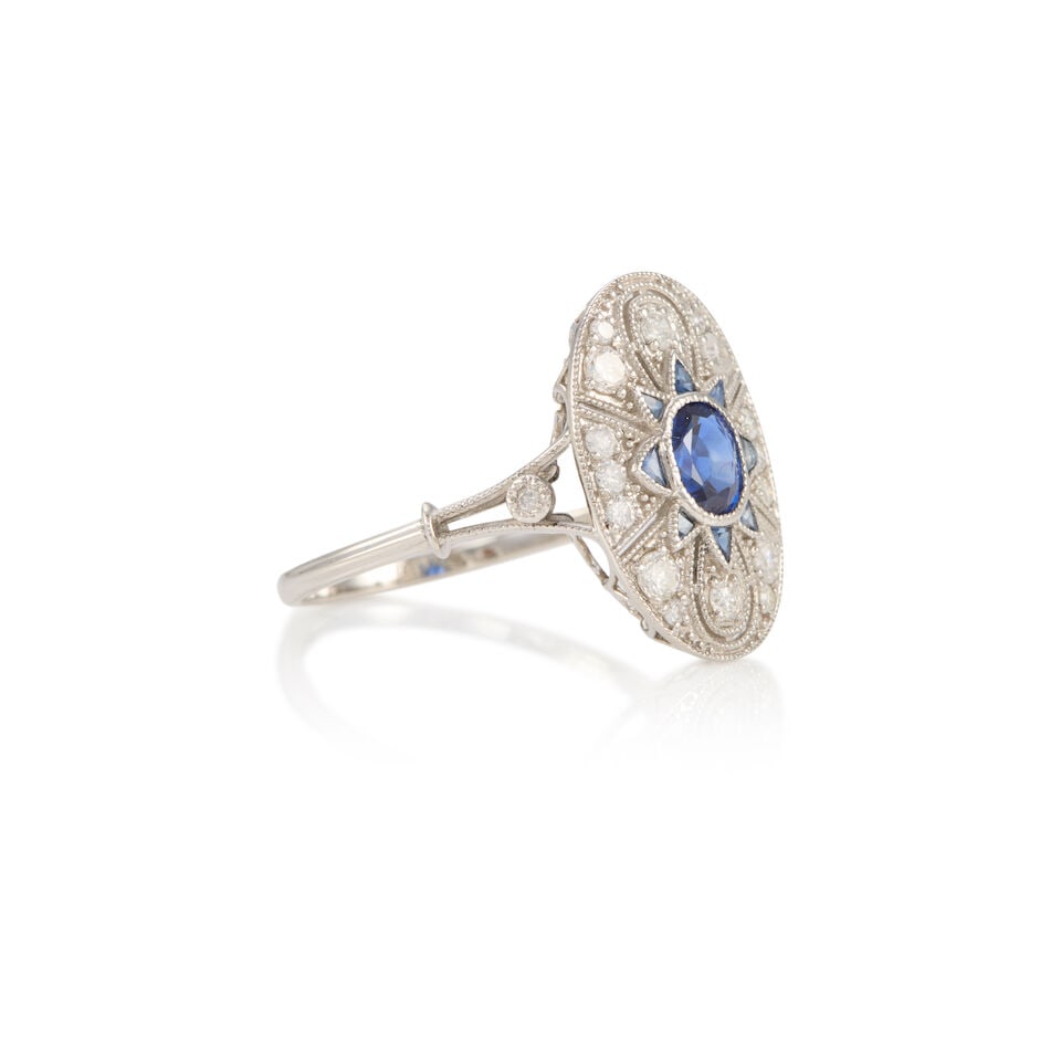 PLATINUM, DIAMOND, AND SAPPHIRE RING - 2