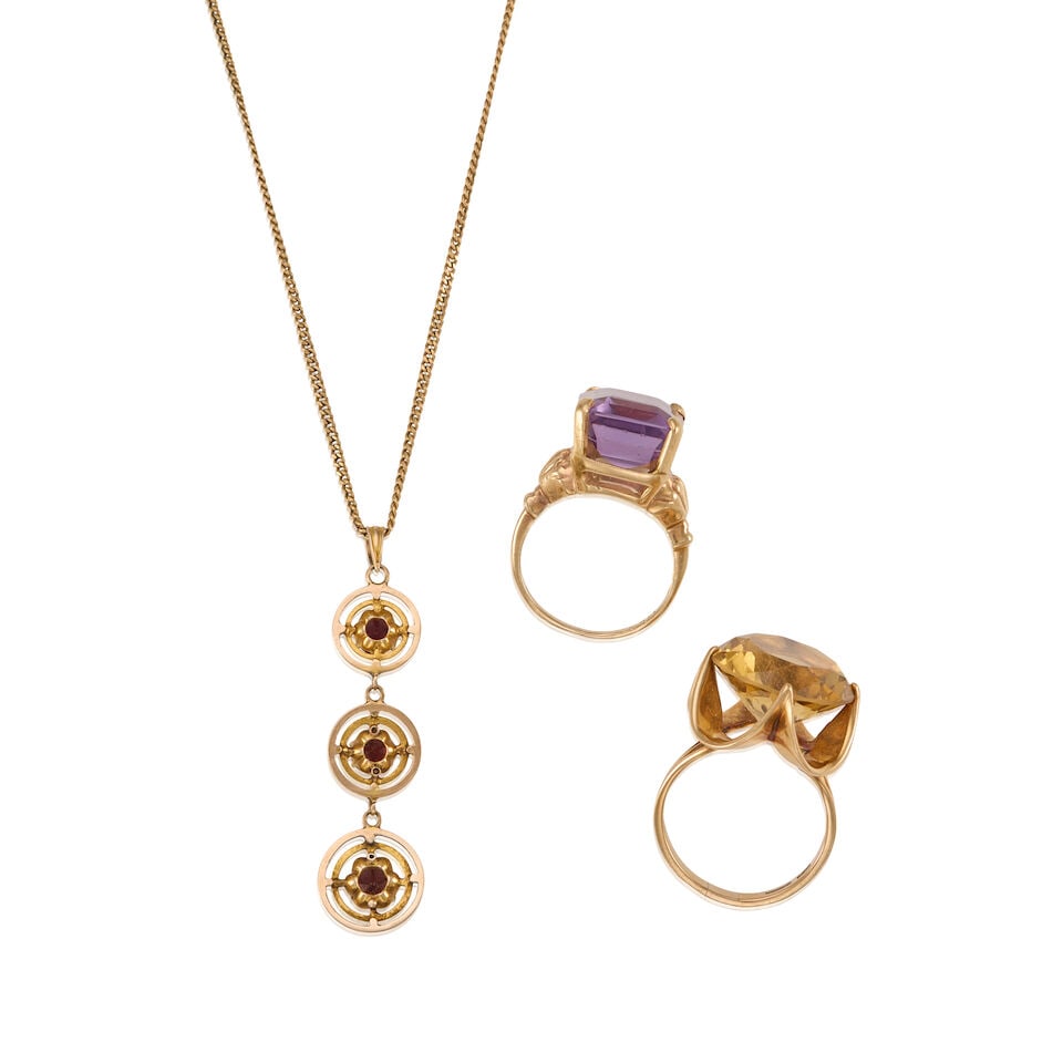 GROUP OF YELLOW GOLD, GOLD-PLATED, AND GEM-SET JEWLERY - 2