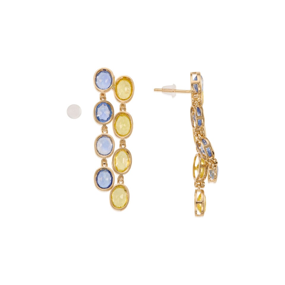 14K YELLOW GOLD, SAPPHIRE, AND DIAMOND EARRINGS - 2