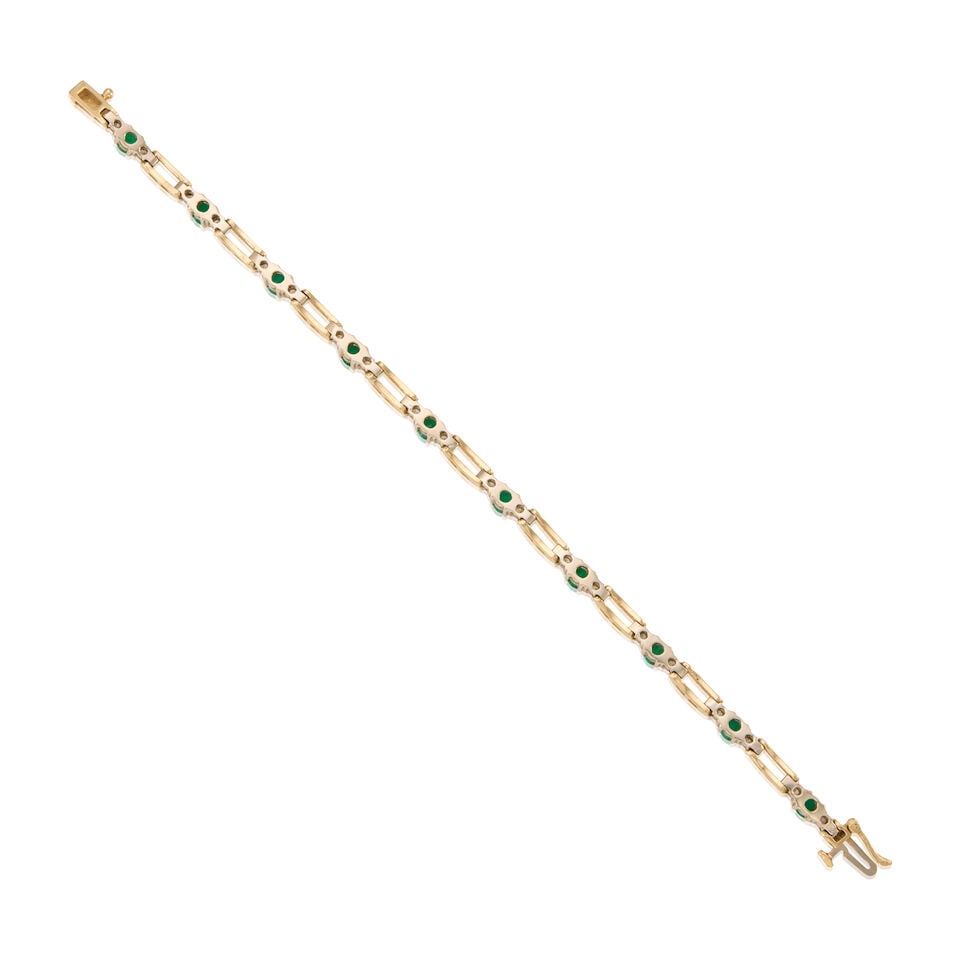 14K YELLOW AND WHITE GOLD, EMERALD, AND DIAMOND BRACELET - 2
