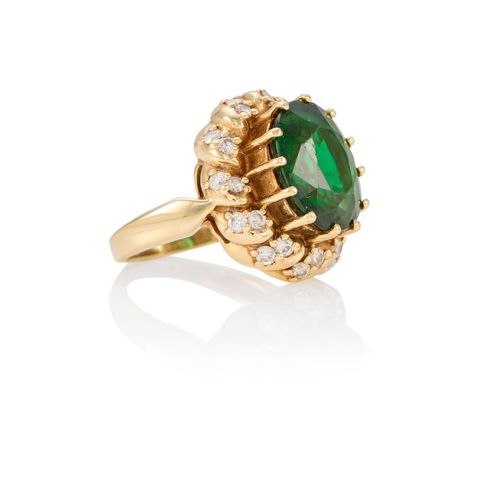 14K YELLOW GOLD, TOURMALINE, AND DIAMOND RING - 2