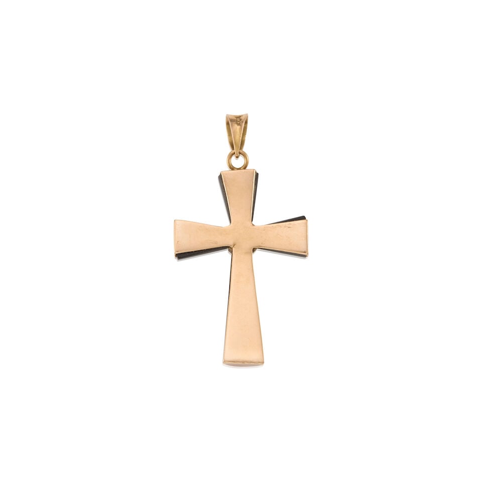 14K YELLOW GOLD, WHITE GOLD, ONYX, AND DIAMOND CROSS PENDANT - 2