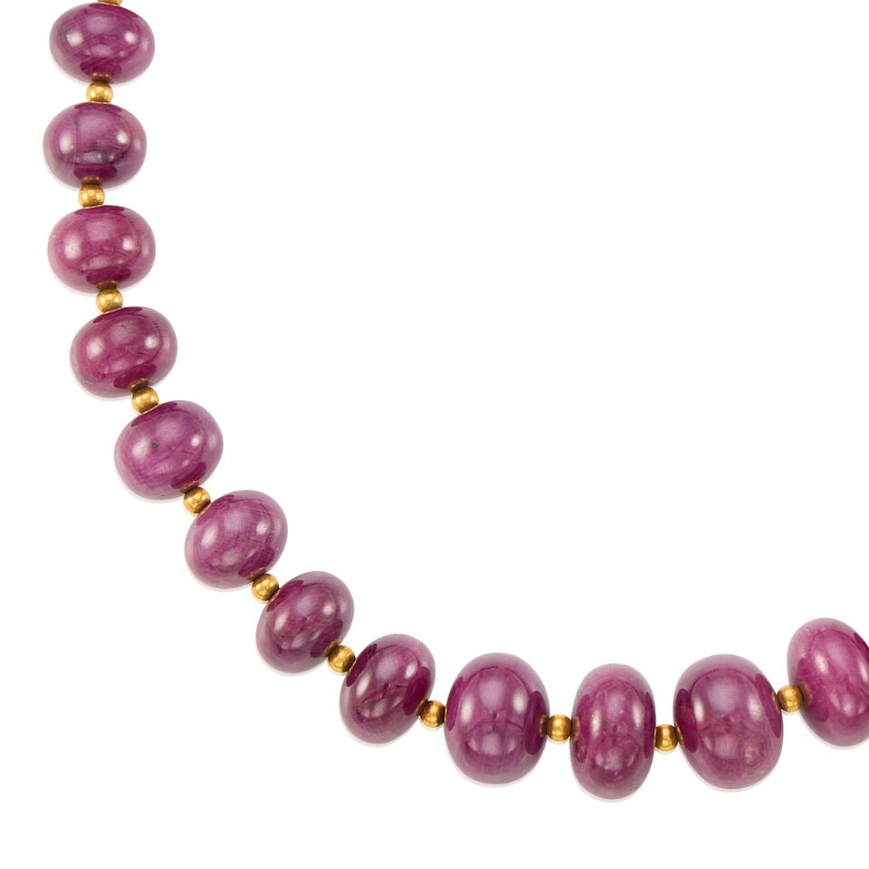18K YELLOW GOLD AND RUBY BEAD NECKLACE - 2