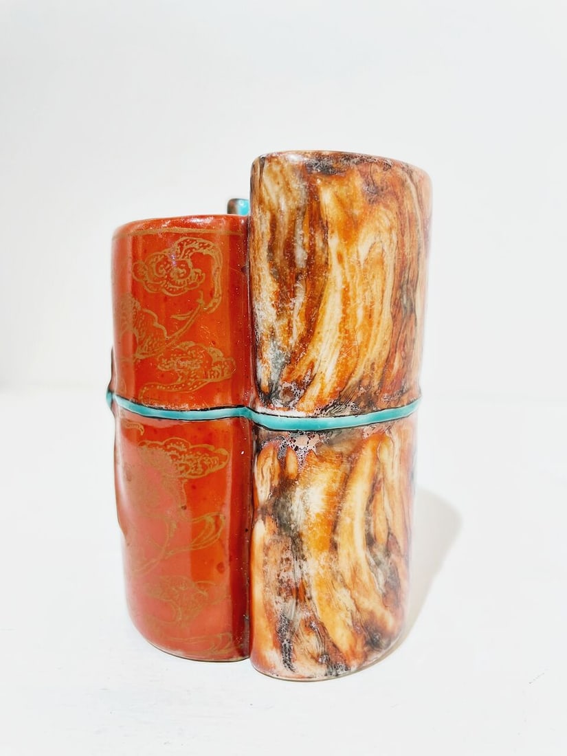 A FAMILLE ROSE FAUX-BOIS BRUSH POT Republic period - 4