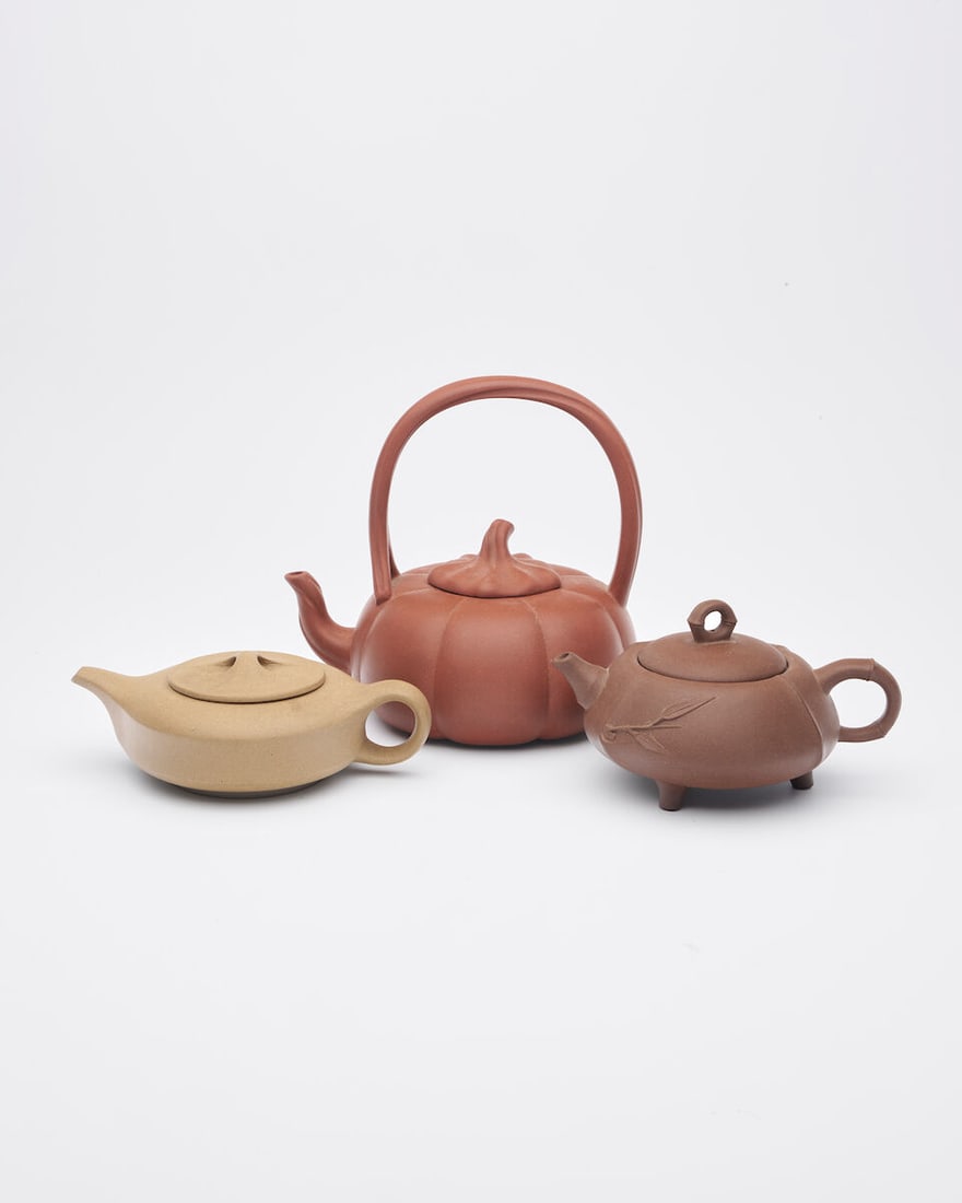 THREE YIXING TEAPOTS 20th century (3) (1 of 1)