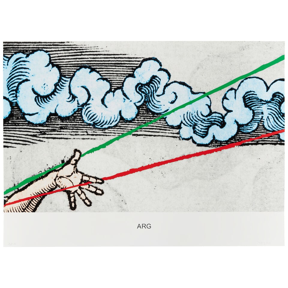 John Baldessari (American, 1931-2020) Arg, from Engravings with Sounds Archival inkjet print in ...: John Baldessari (American, 1931-2020) Arg, from Engravings with Sounds Archival inkjet print in colours, 2015, on ultra smooth fine art paper, signed with the initials, dated and inscribed 'A/P 12'