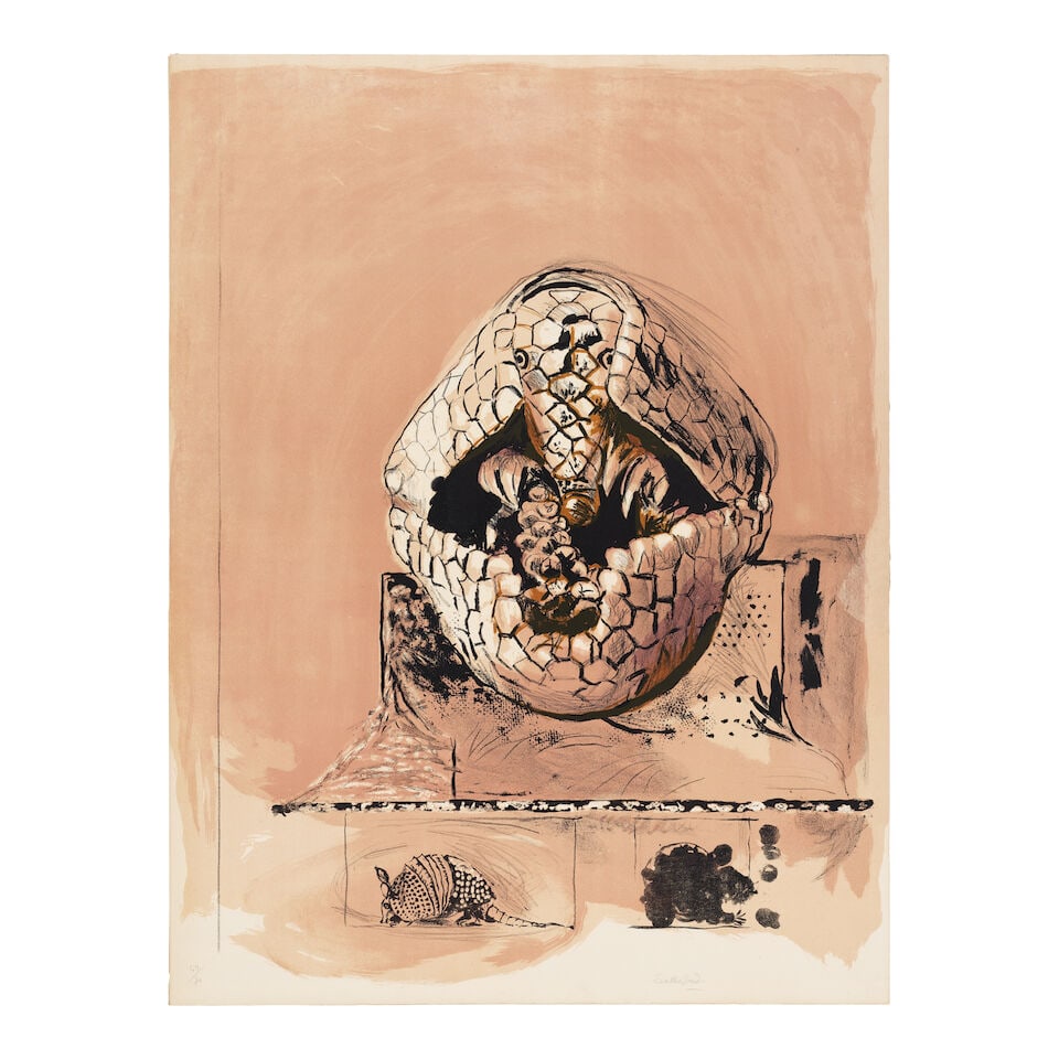 Graham Sutherland O.M. (British, 1903-1980) Armadillo, from A Bestiary and some Correspondences ...: Graham Sutherland O.M. (British, 1903-1980) Armadillo, from A Bestiary and some Correspondences (Tassi 89) Lithograph in colours, 1968, on Arches wove paper, signed and numbered 49/70 in pencil (there