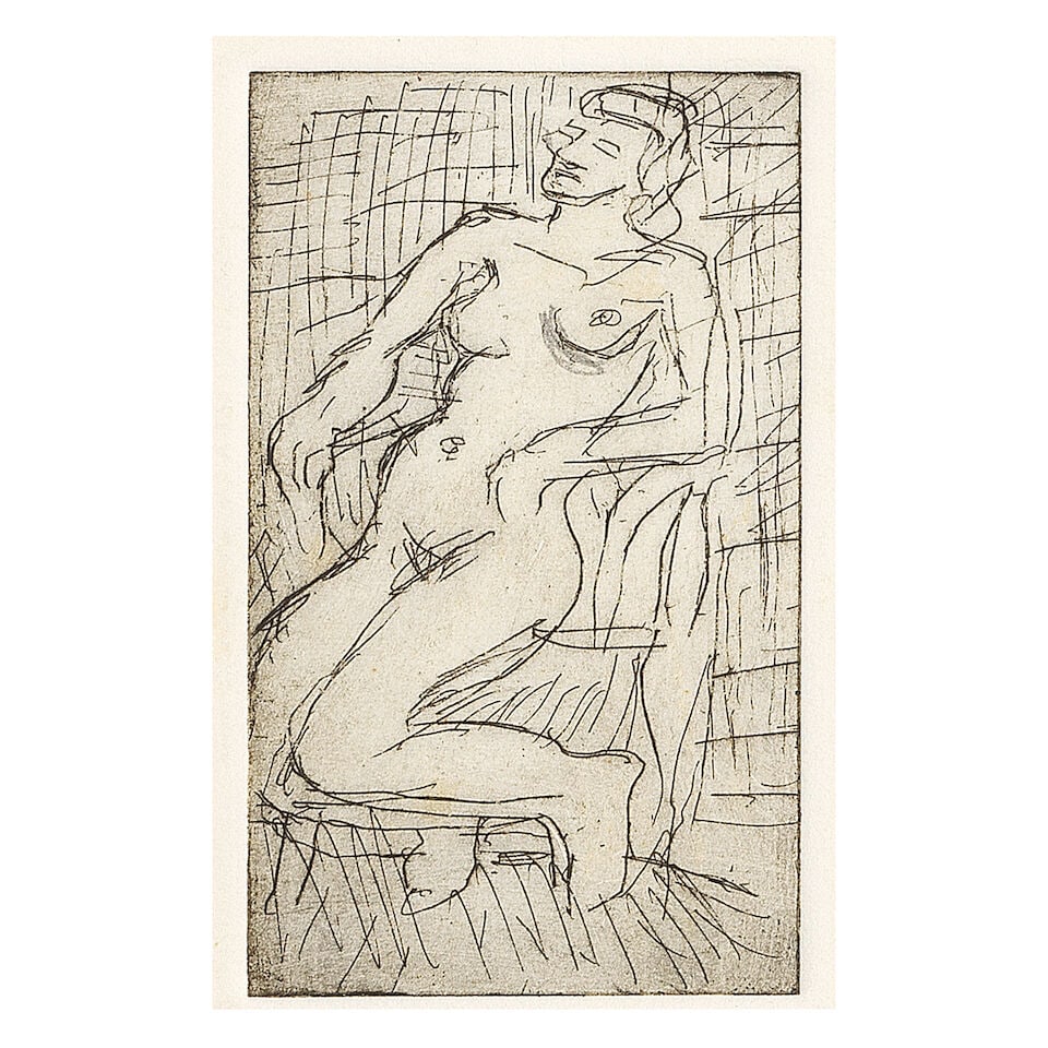 Leon Kossoff (British, 1926-2019) Fidelma III Etching, 1984, on wove paper, an unsigned proof as...: Leon Kossoff (British, 1926-2019) Fidelma III Etching, 1984, on wove paper, an unsigned proof aside from the standard edition of 100, published by Bernard Jacobson Ltd., London, the right and bottom