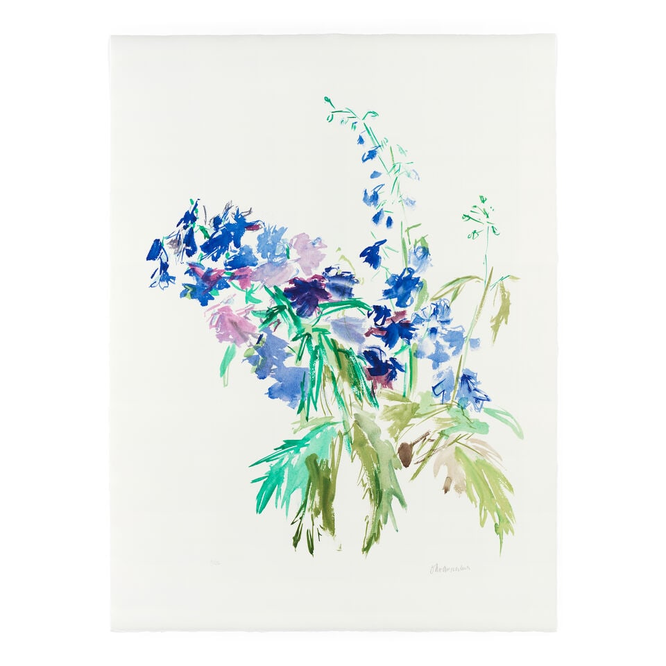 Oskar Kokoschka (Austrian, 1886-1980) Delphinium Lithograph in colours, 1964, on BFK Rives wove ...: Oskar Kokoschka (Austrian, 1886-1980) Delphinium (Wingler & Welz 513) Lithograph in colours, 1964, on BFK Rives wove paper, signed and numbered 11/150 in pencil (there were also 20 artist's proofs in