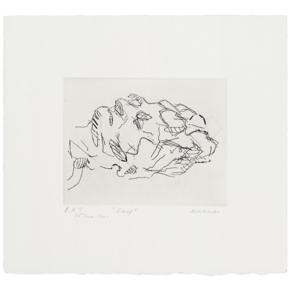 Frank Auerbach (British, 1931-2024) Sleep Etching, 2001, on TH Saunders wove paper, signed, date...: Frank Auerbach (British, 1931-2024) Sleep (Hartley 29) Etching, 2001, on TH Saunders wove paper, signed, dated '20th June 2001', titled, and inscribed 'B.A.T', a bon a tirer impression aside from the