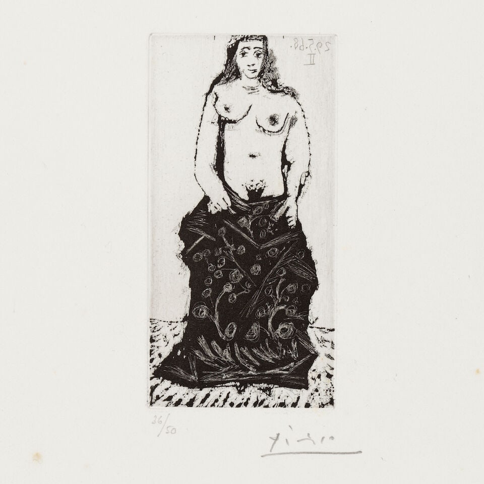 Pablo Picasso (Spanish, 1881-1973) Maja à la robe longue, from Séries 347 Aquatint and...: Pablo Picasso (Spanish, 1881-1973) Maja à la robe longue, from Séries 347 (Bloch 1605; Baer 1621 B.b.1) Aquatint and drypoint, 1968, on Rives wove paper, signed and numbered 36/50 in pencil