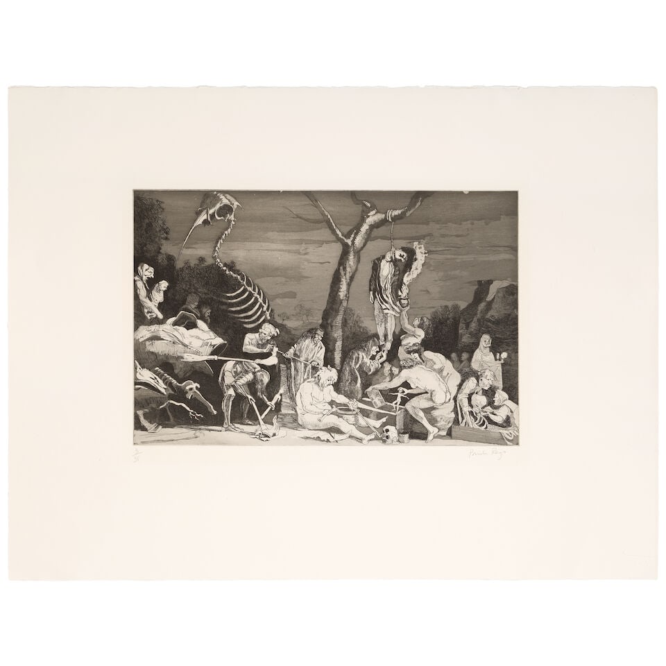 Dame Paula Rego R.A. (British, 1935-2022) Witches at their incantations after Salvator Rosa Etch...: Dame Paula Rego R.A. (British, 1935-2022) Witches at their incantations after Salvator Rosa (Rosenthal 73) Etching with aquatint, 1991, on Somerset white wove paper, signed and numbered 3/35 in pencil