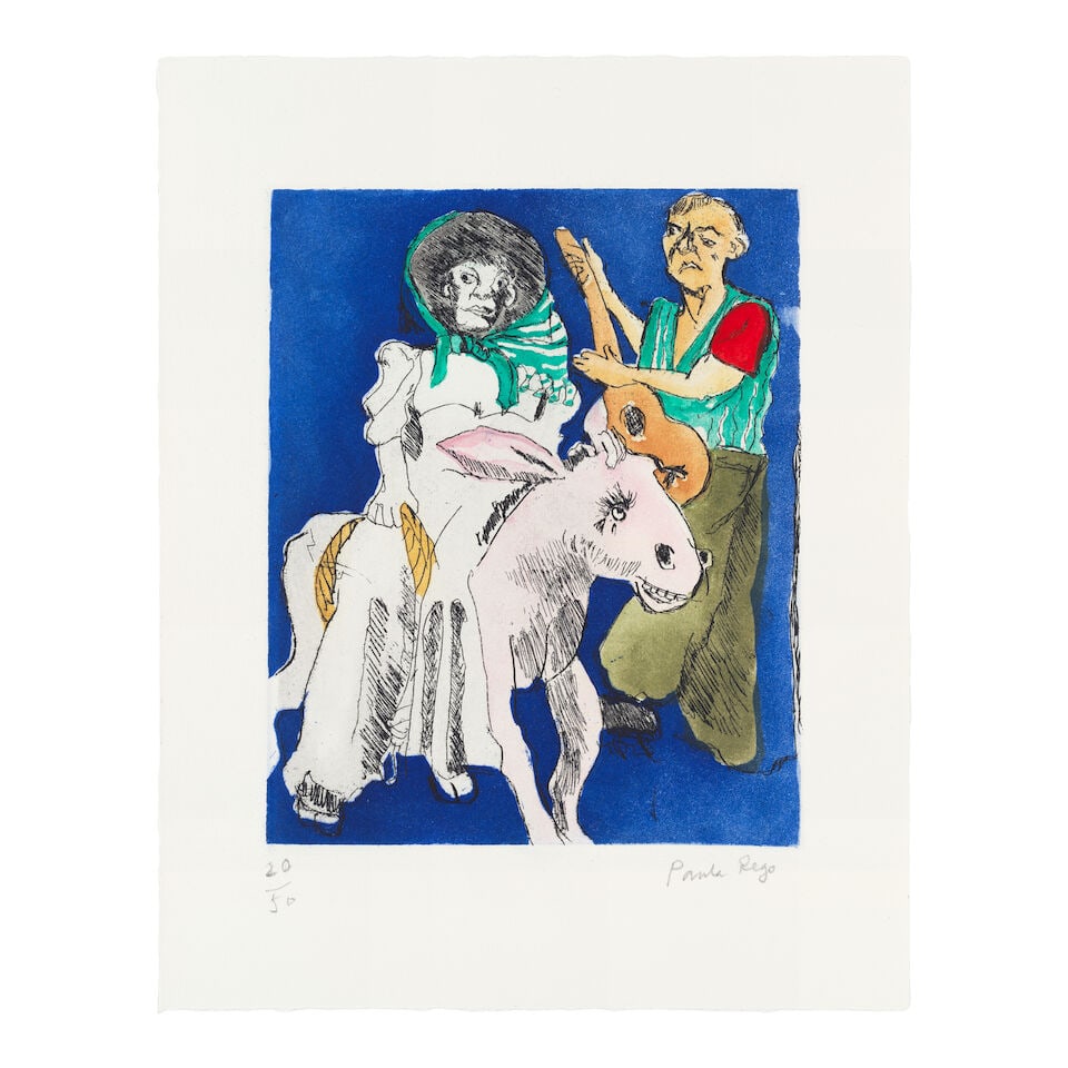 Dame Paula Rego R.A. (British, 1935-2022) Woman with goat's foot I (Edition A) Etching with aqua...: Dame Paula Rego R.A. (British, 1935-2022) Woman with goat's foot I (Edition A) Etching with aquatint in colours, 2012, on Somerset soft white wove paper, signed and numbered 20/50 in pencil, printed b