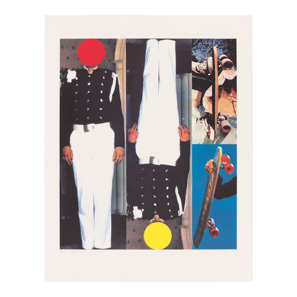 John Baldessari (American, 1931-2020) Two Erect Figures/Two Skateboards Screenprint in colours, ... - 2