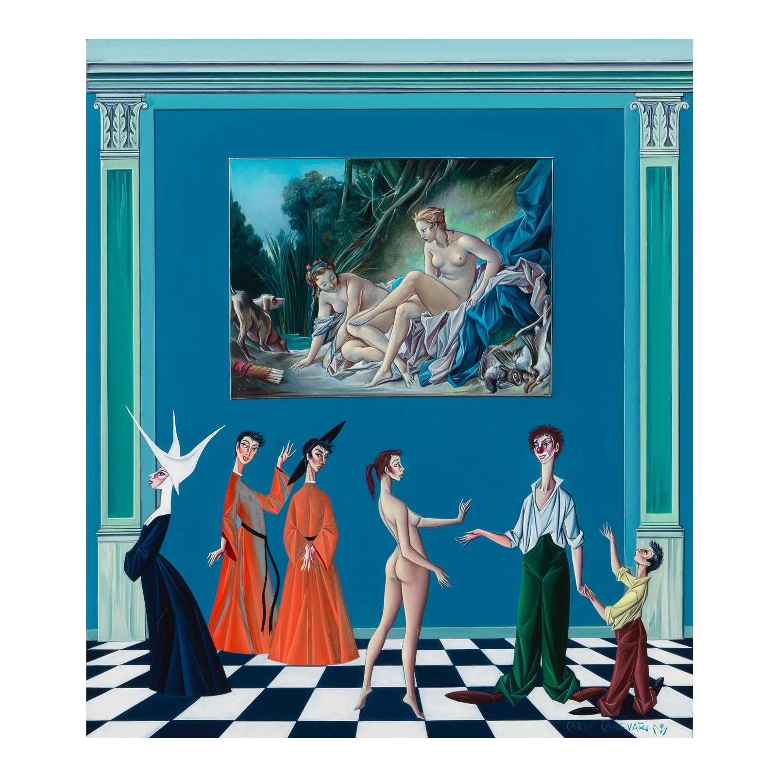 CARLO CANEVARI (1922-1996) Homage to Boucher IIoil on panel, signed 'CARLO CANEVARI' with artist...: CARLO CANEVARI (1922-1996) Homage to Boucher II oil on panel, signed 'CARLO CANEVARI' with artist's flower mark lower right 17 x 15in (43.2 x 38.1cm) For further information on this lot please visit B