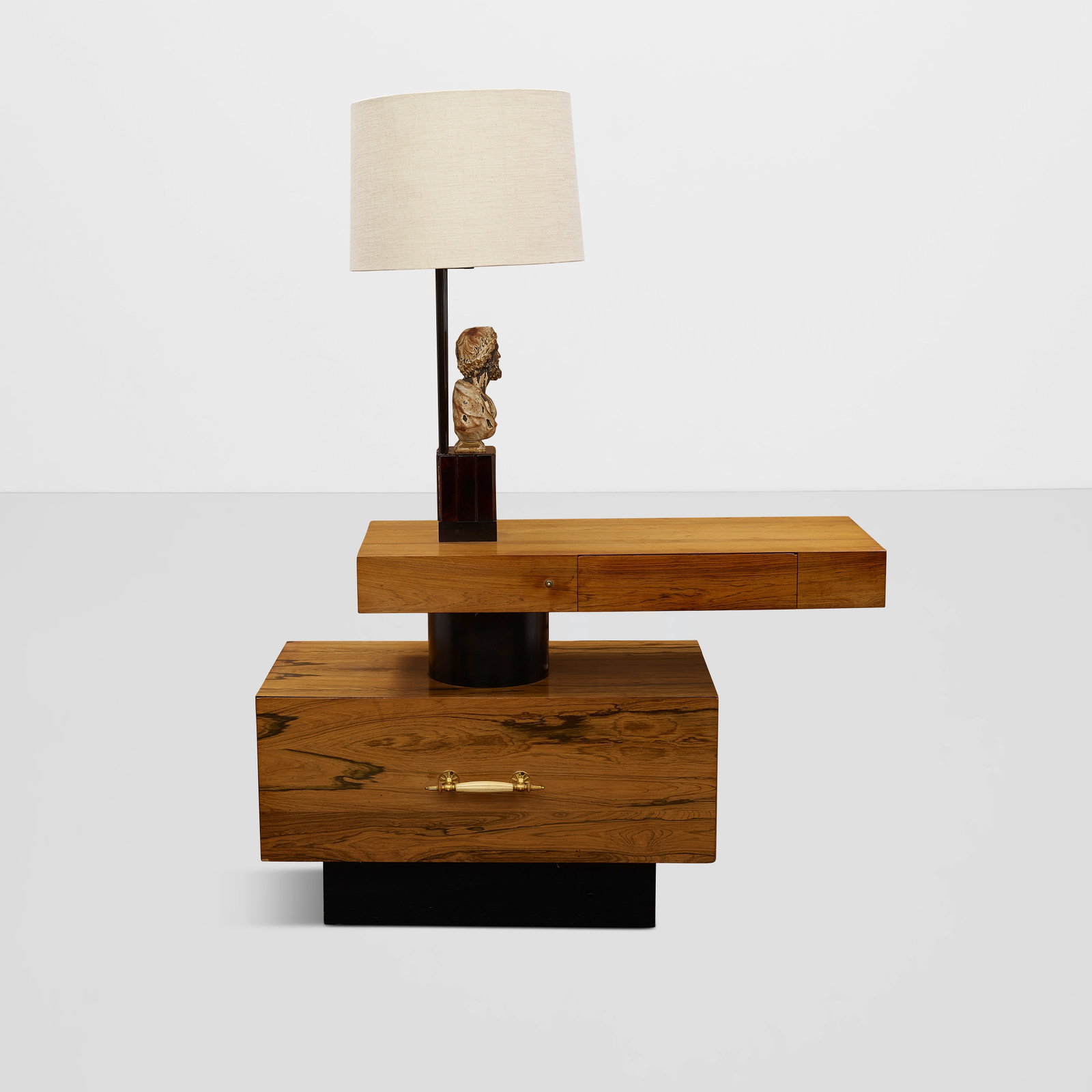 WILLIAM HAINES (1900-1973) Nightstand with Integrated Table Lamprosewood, patinated metal, eboni... (1 of 1)