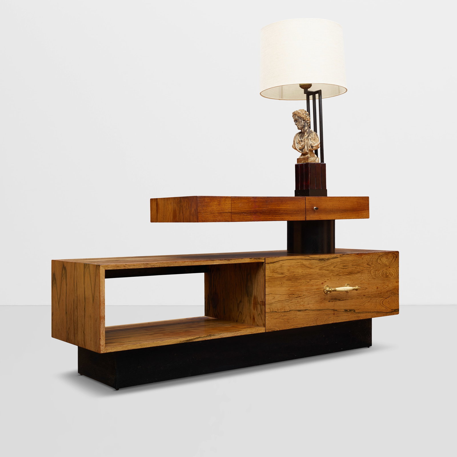 WILLIAM HAINES (1900-1973) Large Nightstand with Integrated Table Lamprosewood, patinated metal,... (1 of 1)