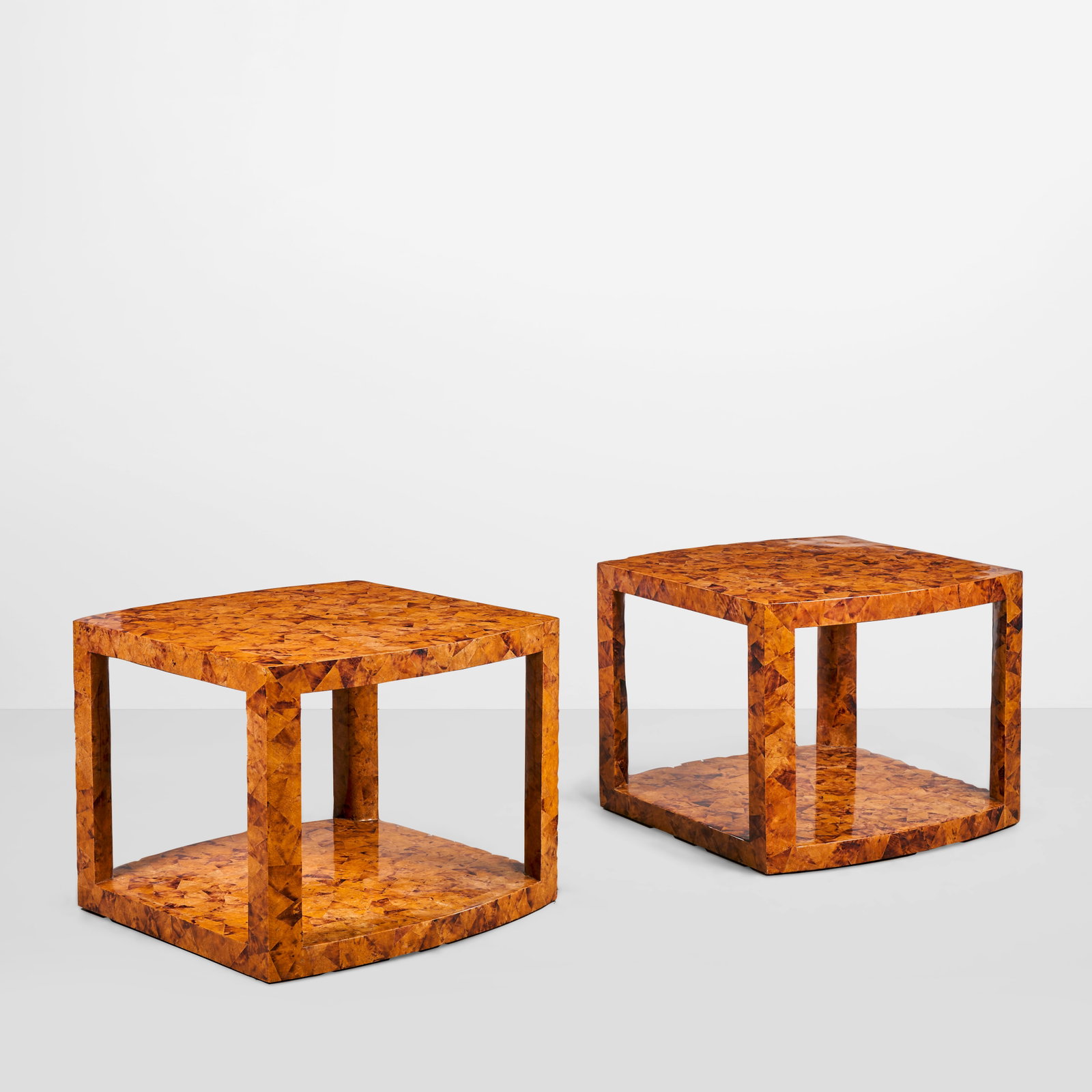 KARL SPRINGER (1931-1991) Pair of Unique Side Tablescirca 1980for Karl Springer Ltd., wood, tess... (1 of 1)