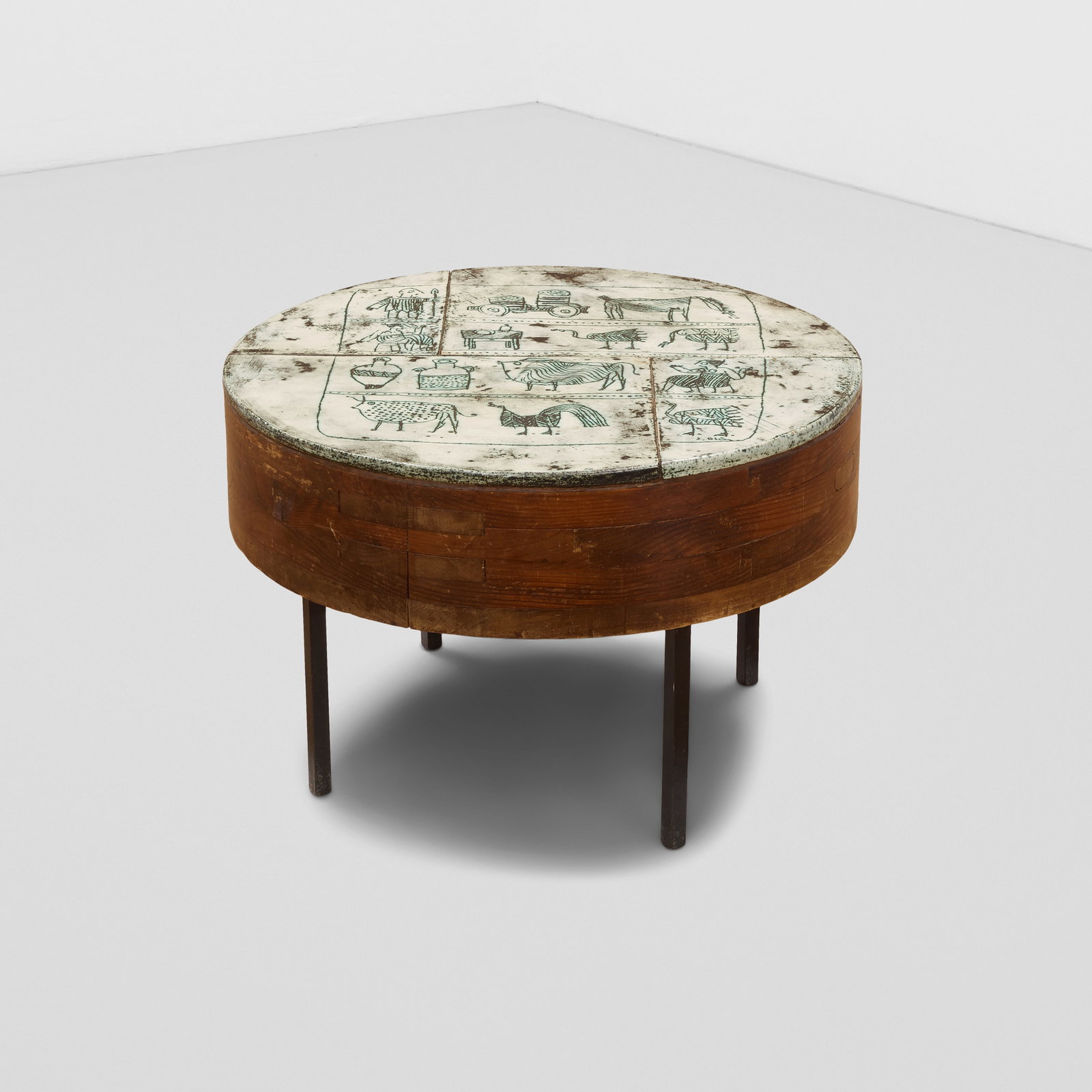 JACQUES BLIN (1920-1995) Coffee Tableetched and glazed ceramic, patinated metal, wood, incised '... (1 of 1)
