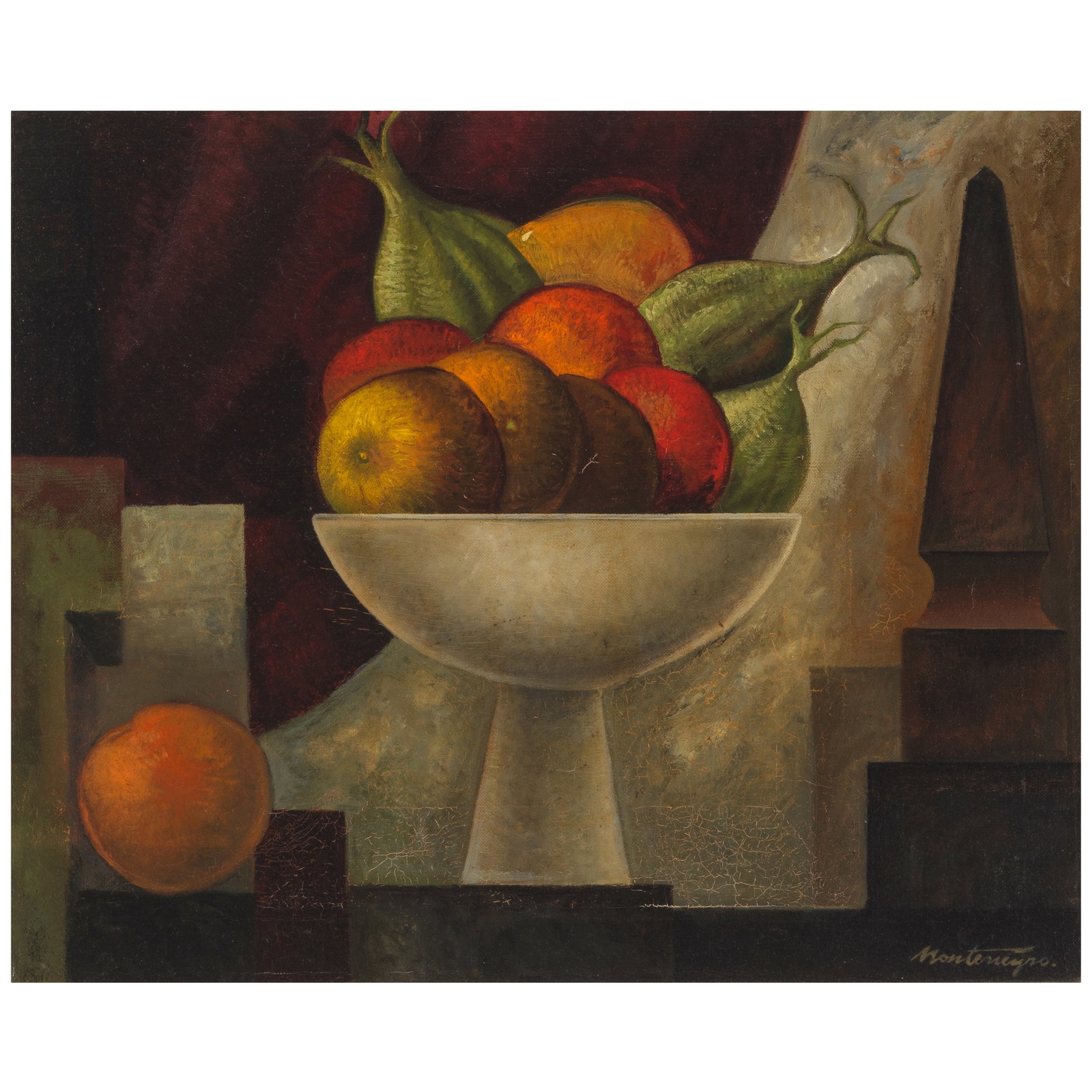 ROBERTO MONTENEGRO (1885-1968) Bodegon1957oil on canvas, signed 'Montenegro' lower right 17 3/4 ...: ROBERTO MONTENEGRO (1885-1968) Bodegon 1957 oil on canvas, signed 'Montenegro' lower right 17 3/4 x 21 3/4in (45.1 x 55.3cm) Footnotes: Provenance Museum of Latin American Art, Long Beach, California<