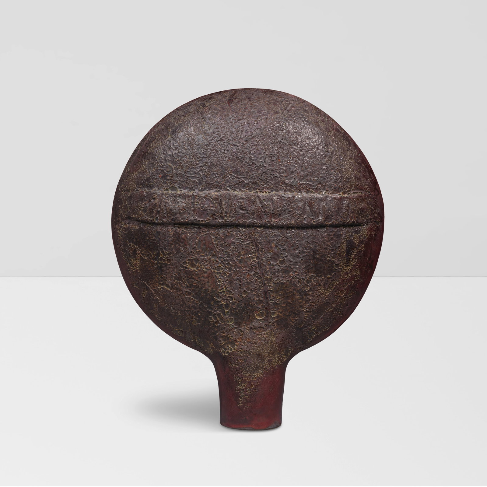 OTTO NATZLER (1908-2007) Untitled (Crater-Glazed Banded Disc)1990crater-glazed earthenware, sign... (1 of 1)