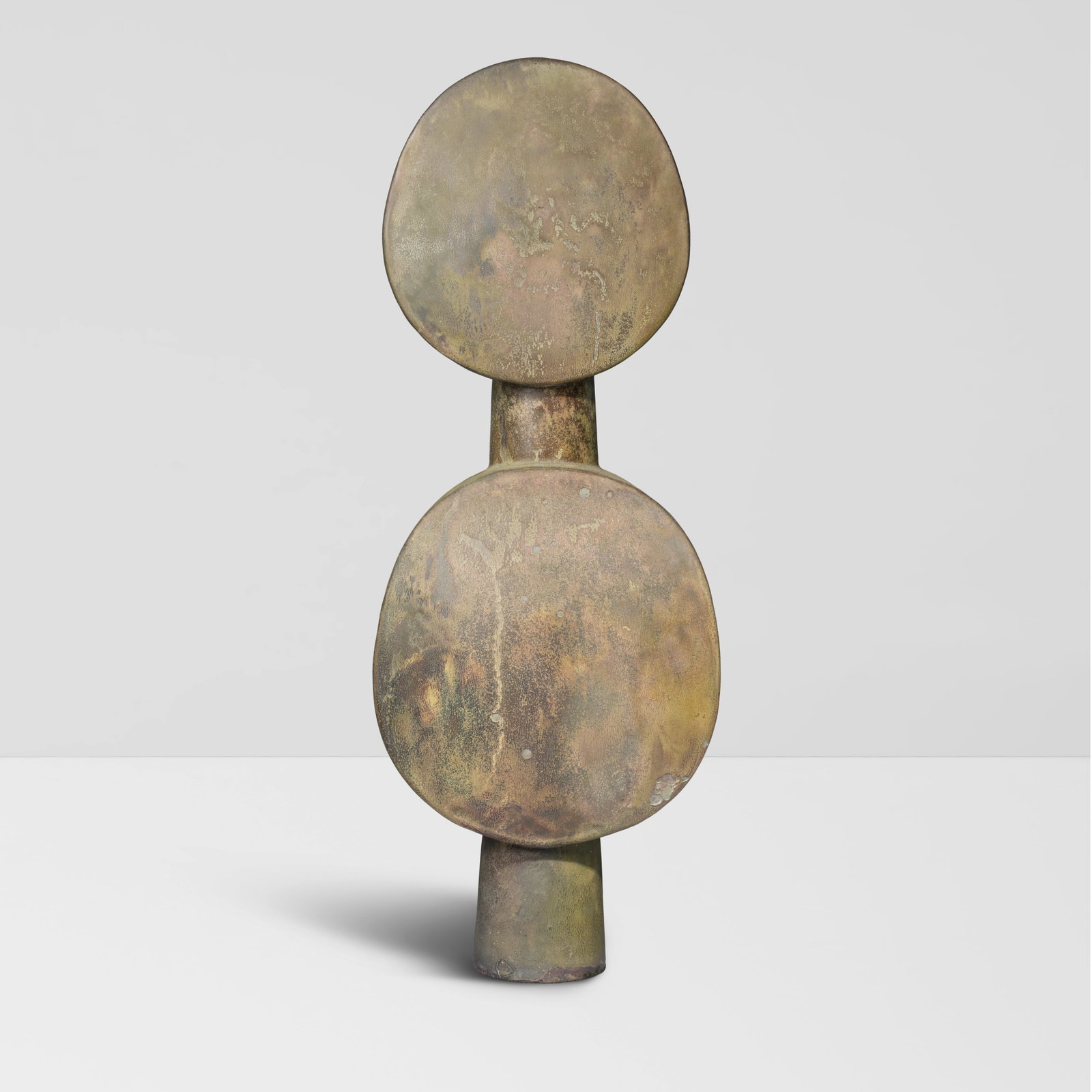 OTTO NATZLER (1908-2007) Untitled (Double Oval Form)1979glazed earthenware, with artist's chop m...: OTTO NATZLER (1908-2007) Untitled (Double Oval Form) 1979 glazed earthenware, with artist's chop mark on interior of foot and attached paper label numbered 'X152' height 20 1/2in (52.1cm); width 7 3/4