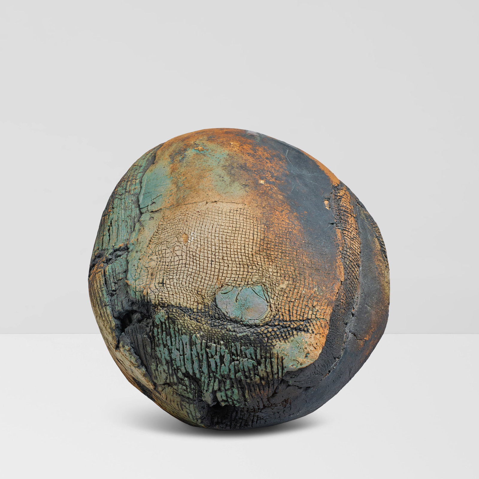 RUTH DUCKWORTH (1919-2009) Closed Form 'Mama Pot'circa 1970incised, hand-worked, and partially g...: RUTH DUCKWORTH (1919-2009) Closed Form 'Mama Pot' circa 1970 incised, hand-worked, and partially glazed stoneware height 13 1/2in (34.3cm); width 15 1/2in (39.4cm); depth 15 1/2in (39.4cm) Footnotes: 