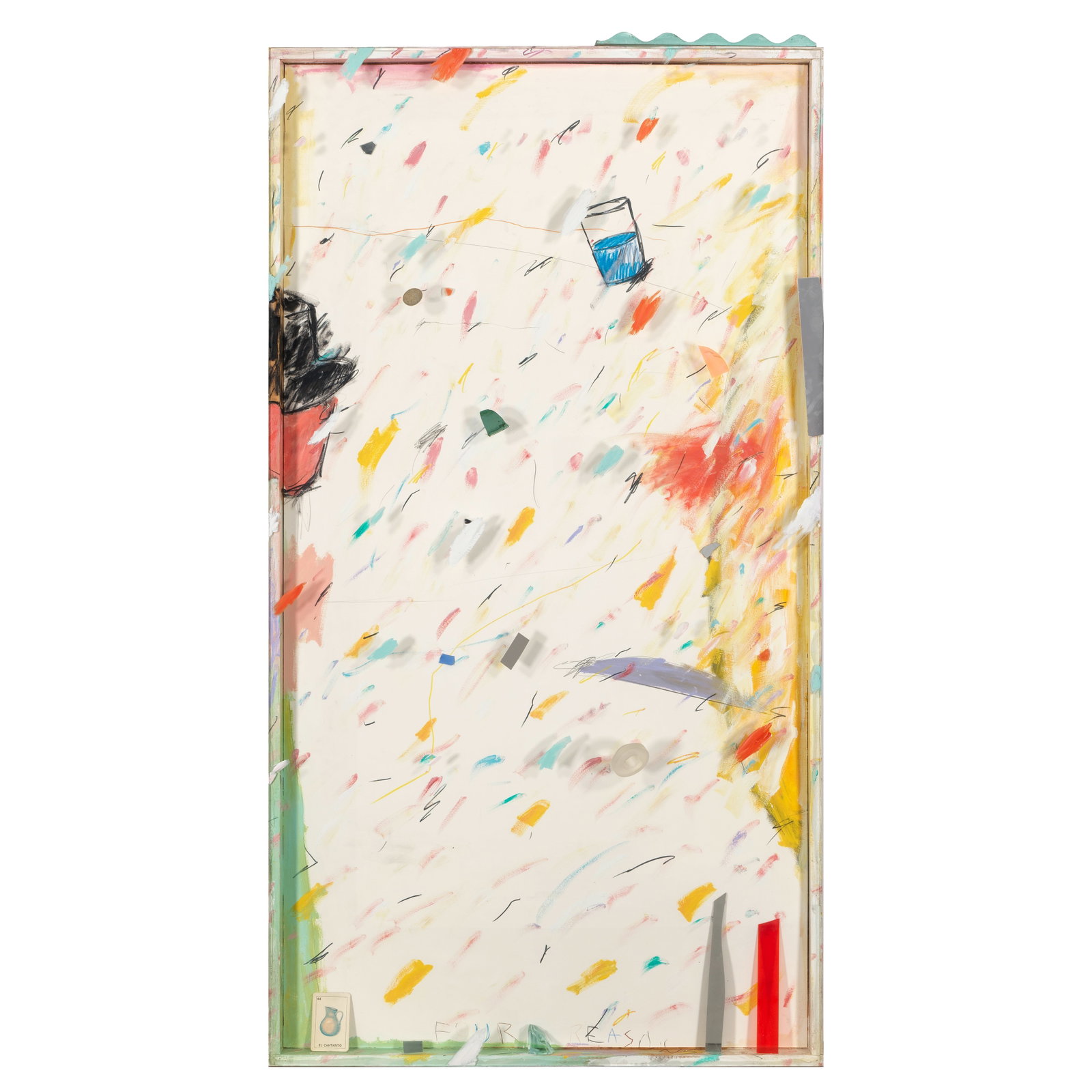 THERMAN STATOM (BORN 1953) Four Reasons plate glass, mirrored glass, found objects, painted wood...: THERMAN STATOM (BORN 1953) Four Reasons plate glass, mirrored glass, found objects, painted wood, acrylic on paper, titled 'FOUR REASONS' along lower edge height 62in (157.5cm); width 33 1/4in (84.4cm