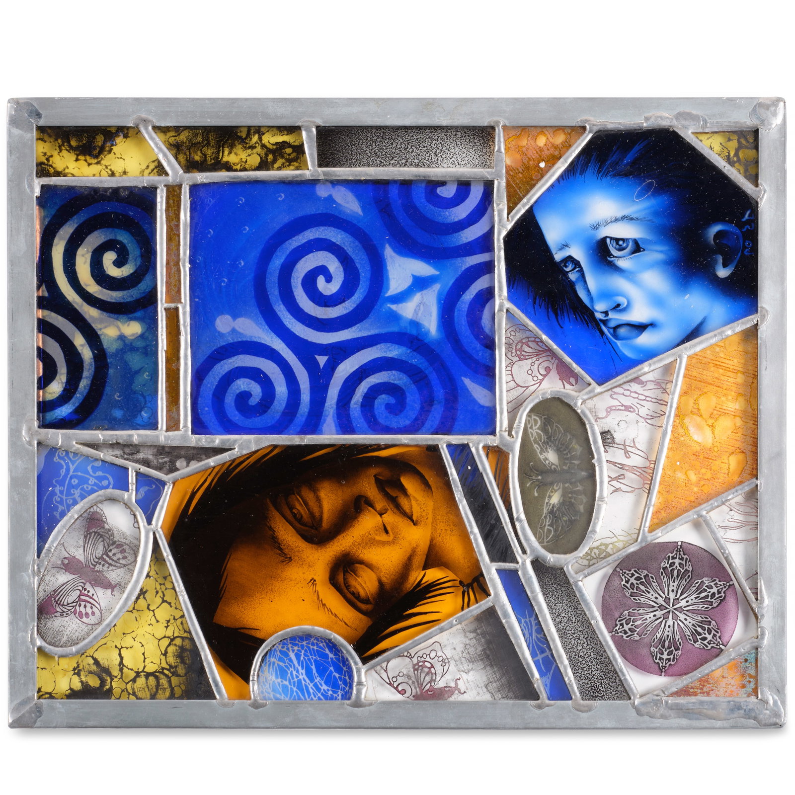 JUDITH SCHAECTER (BORN 1961) Panel 2009pieced, etched, and stained glass, etched 'JS 09' on back...: JUDITH SCHAECTER (BORN 1961) Panel 2009 pieced, etched, and stained glass, etched 'JS 09' on back side height 13 1/2in (34.5cm); width 11in (28cm) Footnotes: Judith Schaechter is a Philadelphia-based 