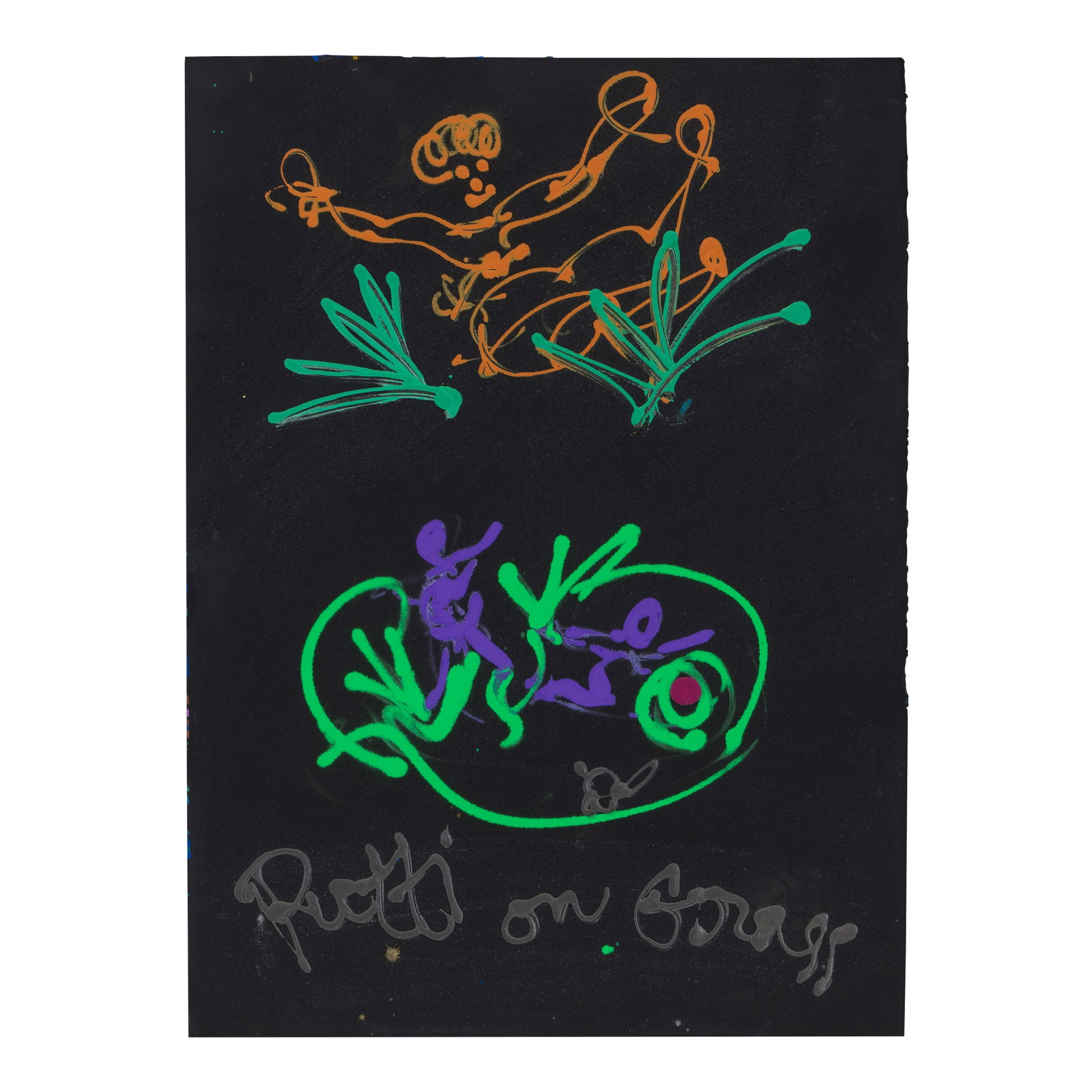 DALE CHIHULY (BORN 1941) Putti on Grassacrylic on black paper, signed 'Chihuly' lower right30 x ... (1 of 1)