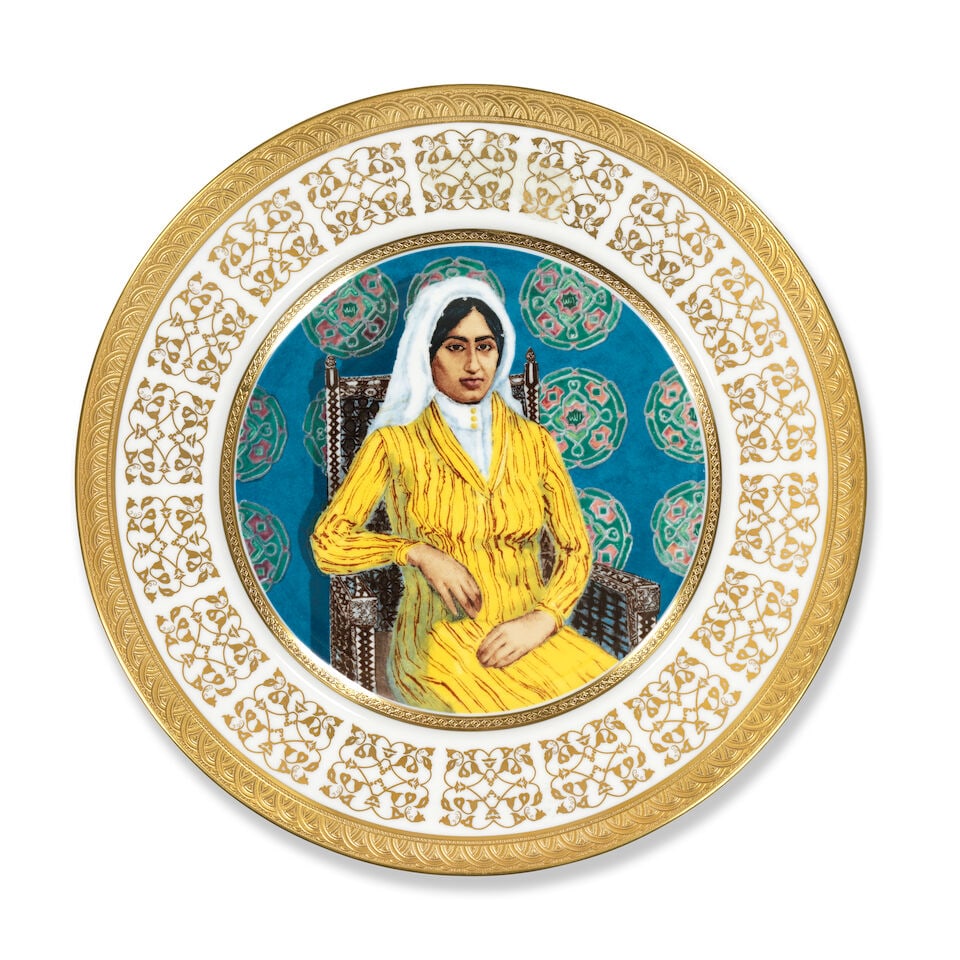 Safeya Binzagr (Saudi Arabia, 1940-2024) Zaboun: Safeya Binzagr (Saudi Arabia, 1940-2024) Zaboun ceramic plate hand inlaid with 22 carat gold signed 'Safeya Binzagr', titled and numbered in English and Arabic on the verso, edition 303/1000,