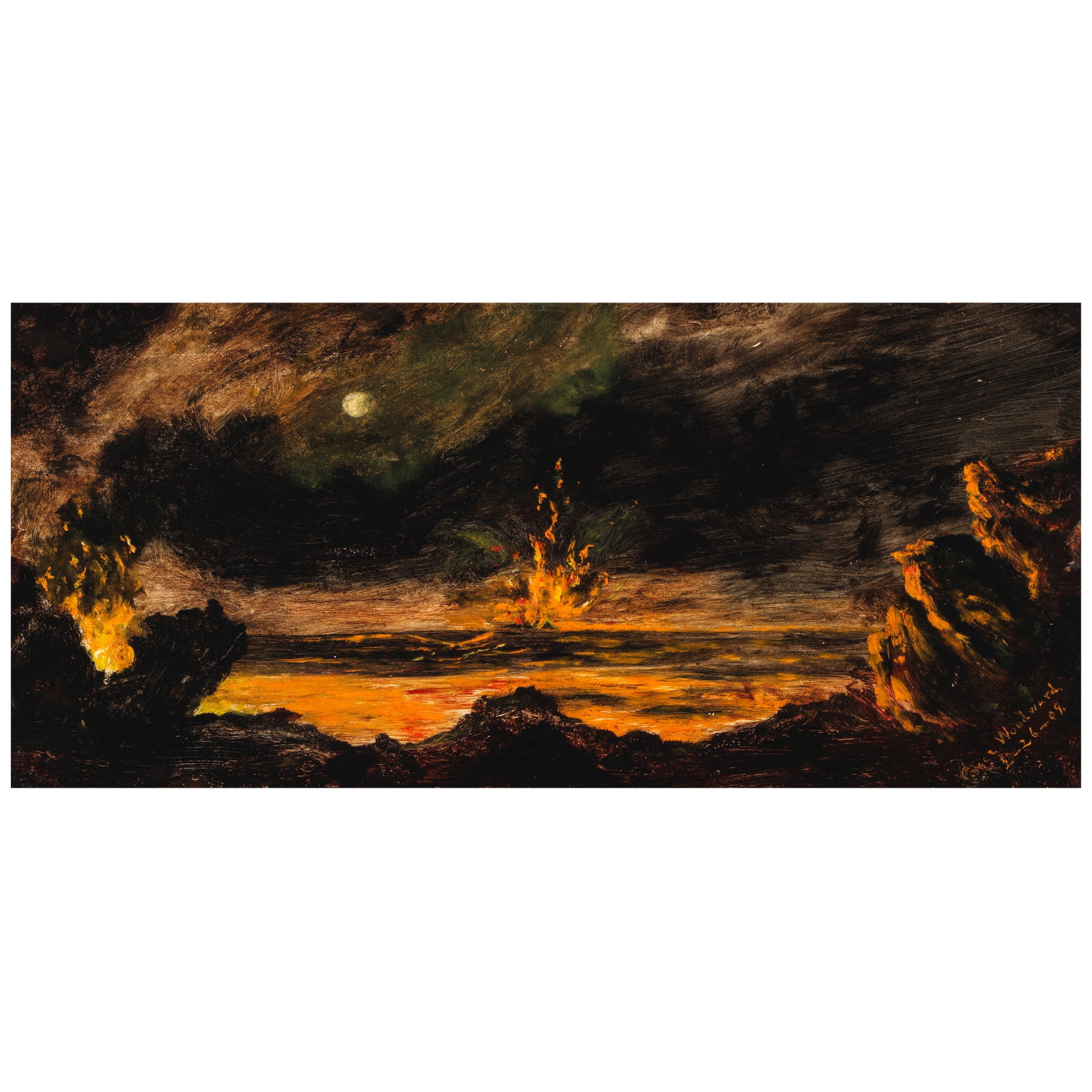 Lella Grace Woodward (1858-1949) Kīlauea, Island of Hawaiʻi 7 x 15 in. (Painted in 1909.) (1 of 1)