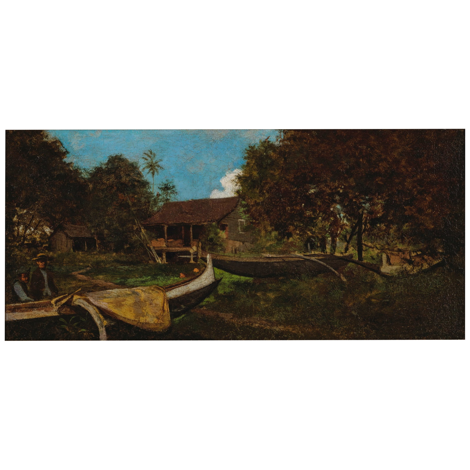 Jules Tavernier (1844-1889) Hilo, Hawaiʻi 10 x 21 3/8 in. (25.4 x 54.3 cm) In a koa wood fr... (1 of 1)