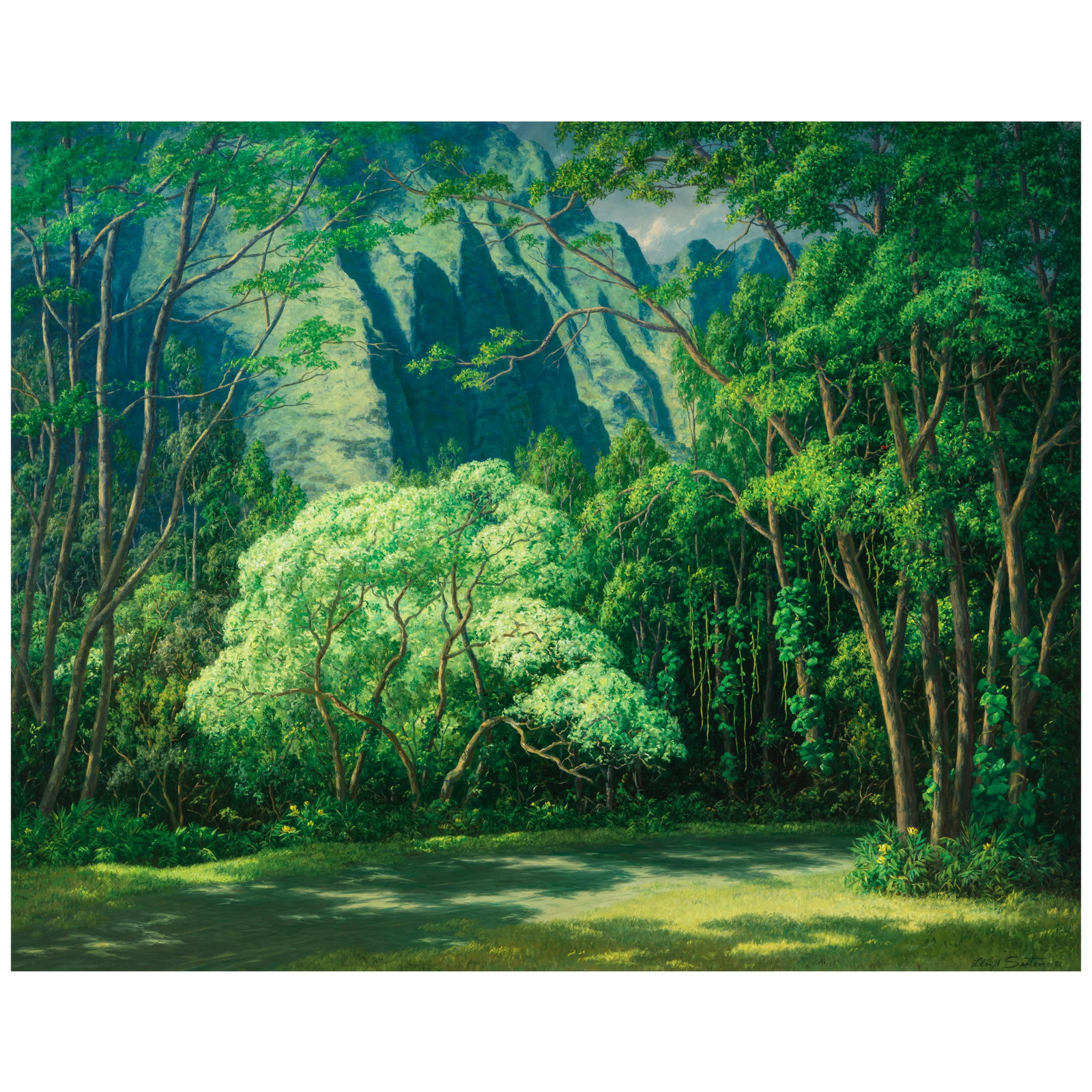 Lloyd Sexton, Jr. (1912-1990) Old Pali Road, Oʻahu 40 x 50 in. (Painted in 1971.): Lloyd Sexton, Jr. (1912-1990) Old Pali Road, Oʻahu signed and dated 'Lloyd Sexton '71' (lower right) oil on canvas 40 x 50 in. Painted in 1971. Footnotes: Provenance The artist. Cl