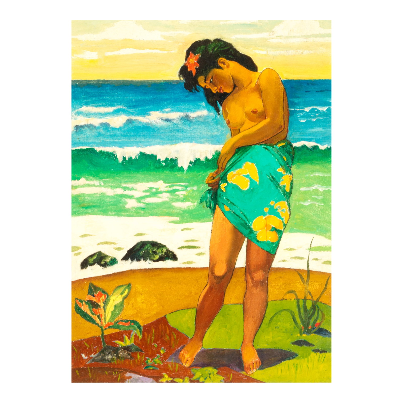 John Melville Kelly (1879-1962) Leilani on the Beach 20 1/2 x 15 1/8 in.: John Melville Kelly (1879-1962) Leilani on the Beach unsigned oil on canvas 20 1/2 x 15 1/8 in. Footnotes: Provenance The John & Kate Kelly Estate Collection, Honolulu, Oʻahu. For furt