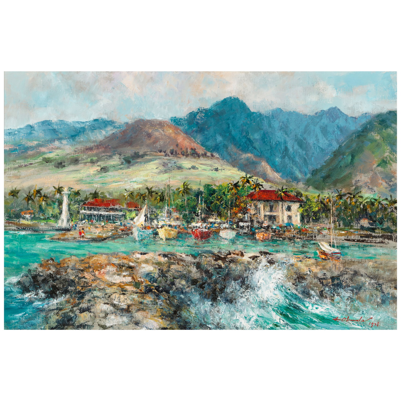 Hajime Okuda (1906-1992) View of Lahaina Harbor 24 x 36 in. (Painted in 1978.) (1 of 1)