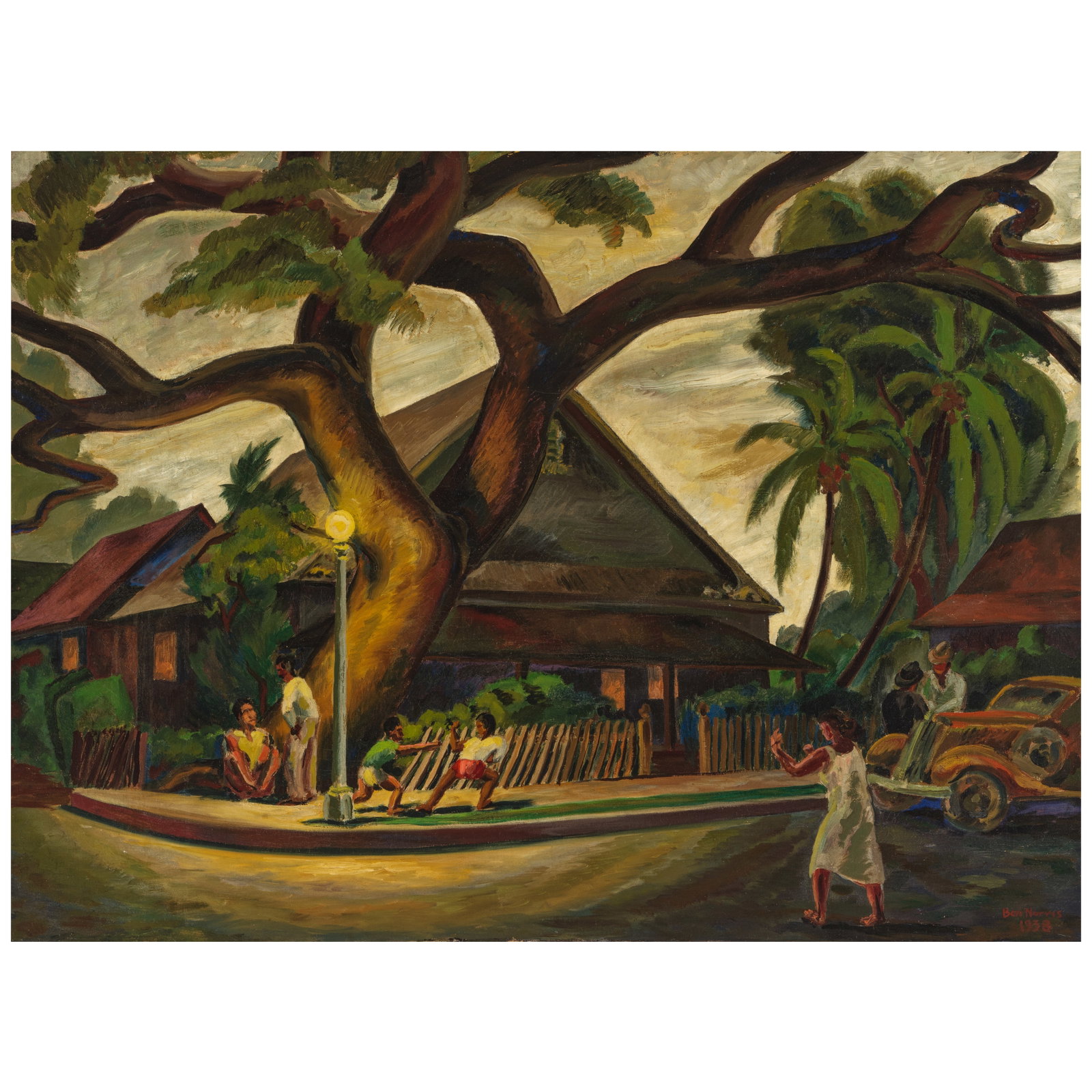 Ben (Robert Benjamin) Norris (1910-2006) Honolulu Street Scene 34 x 46 in. (Painted in 1938.) (1 of 1)