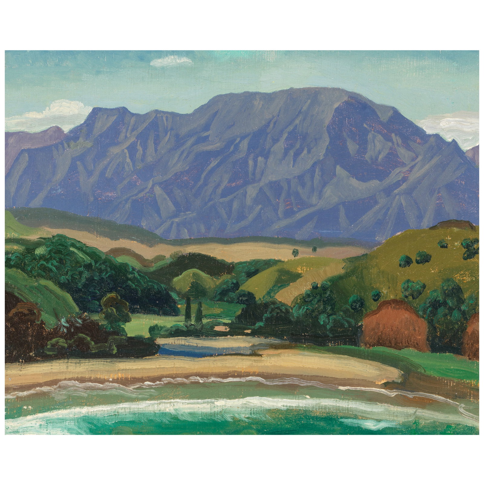 Eugene Savage (1883-1978) Kauai, Tropical Trees, and Kalalea Mountain (from Anahola, Kauai) (a g...: Eugene Savage (1883-1978) Kauai, Tropical Trees, and Kalalea Mountain (from Anahola, Kauai) (a group of three) Kauai and Trees both inscribed 'Eugene Savage' (on the reverse); Kalalea unsigned and ins