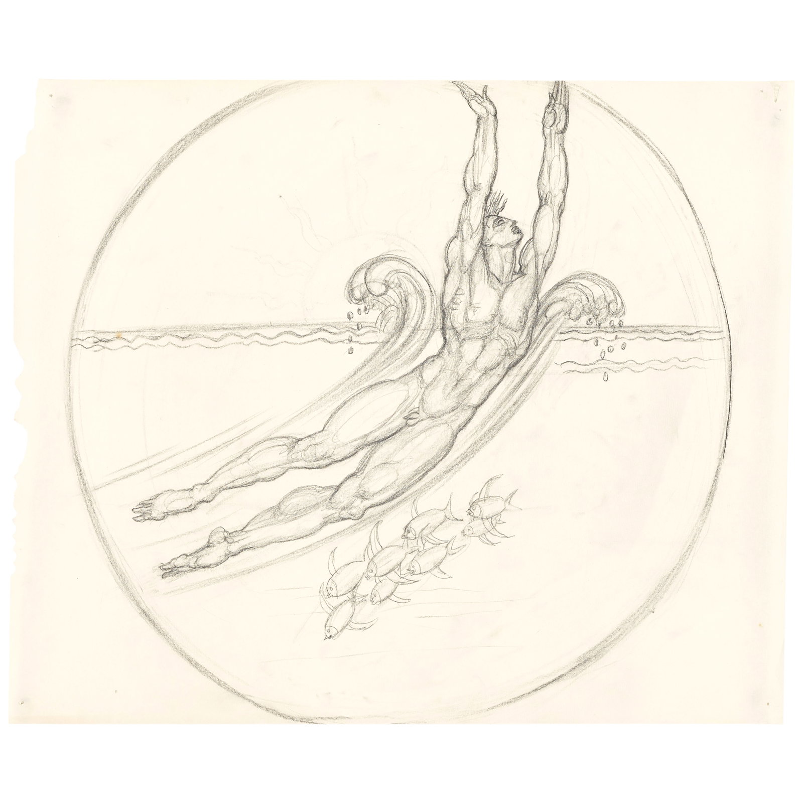 Donald DeLue (1897-1988) Studies for Swimming Medal (a group of eleven) sheet sizes to 14 x 17 in. (1 of 1)