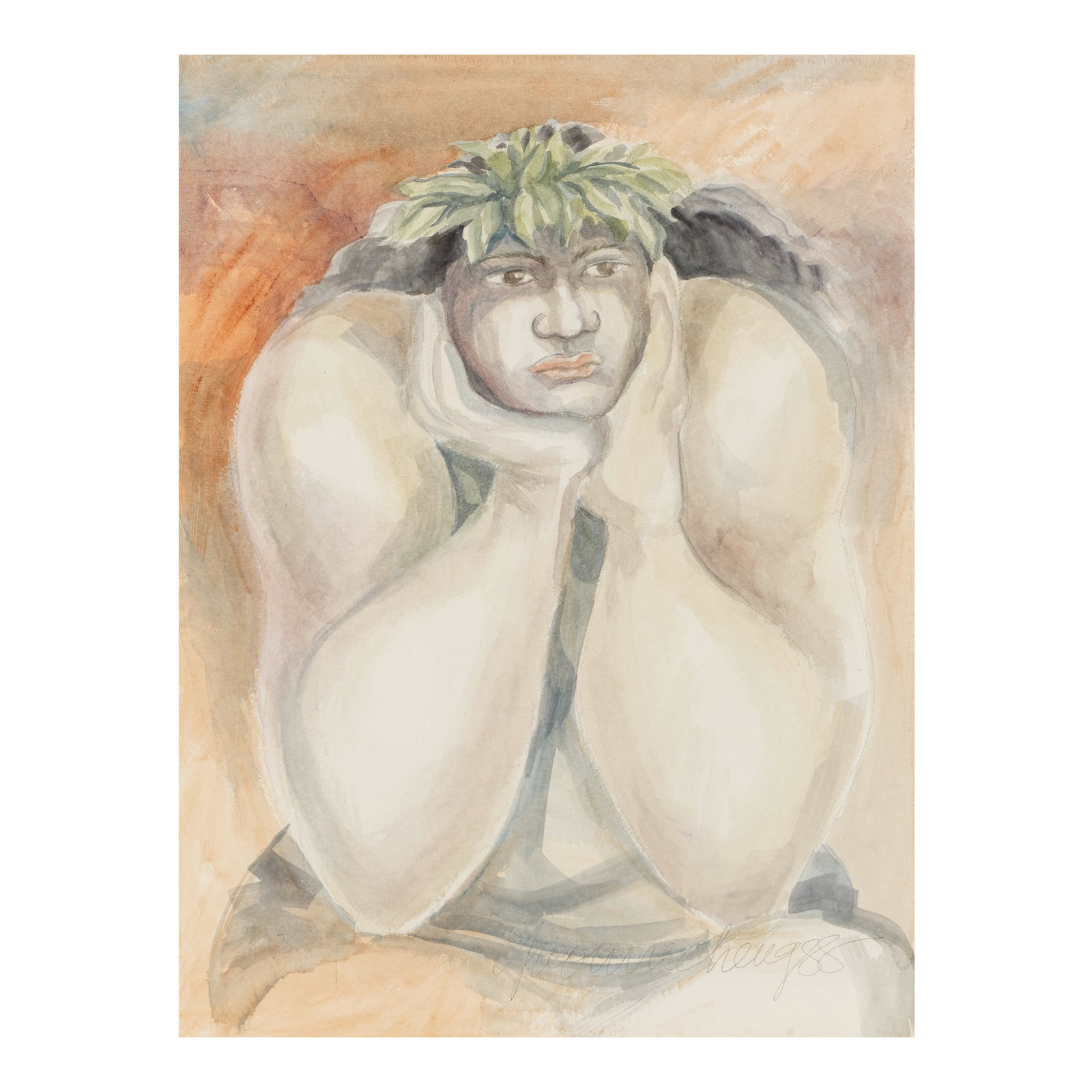 Yvonne Cheng (born 1941) Portrait of a Seated Woman with Two Hands on Chin sight 30 x 22 in. (Pa... (1 of 1)
