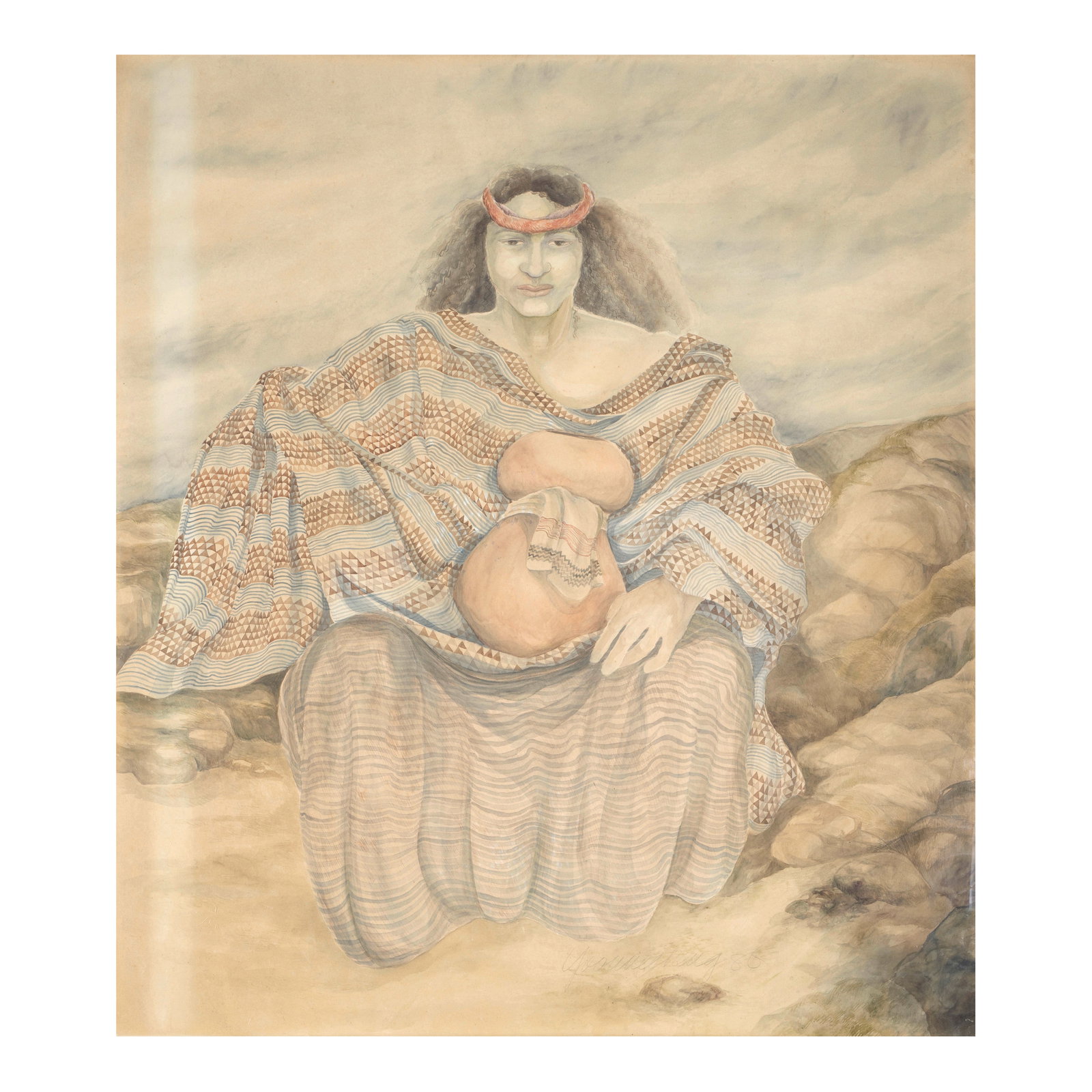 Yvonne Cheng (born 1941) Seated Woman 58 x 52 in. (Painted in 1980.): Yvonne Cheng (born 1941) Seated Woman signed and dated 'Yvonne Cheng 80' (lower right) watercolor and graphite on paper 58 x 52 in. Painted in 1980. Footnotes: Provenance The artist. Jo